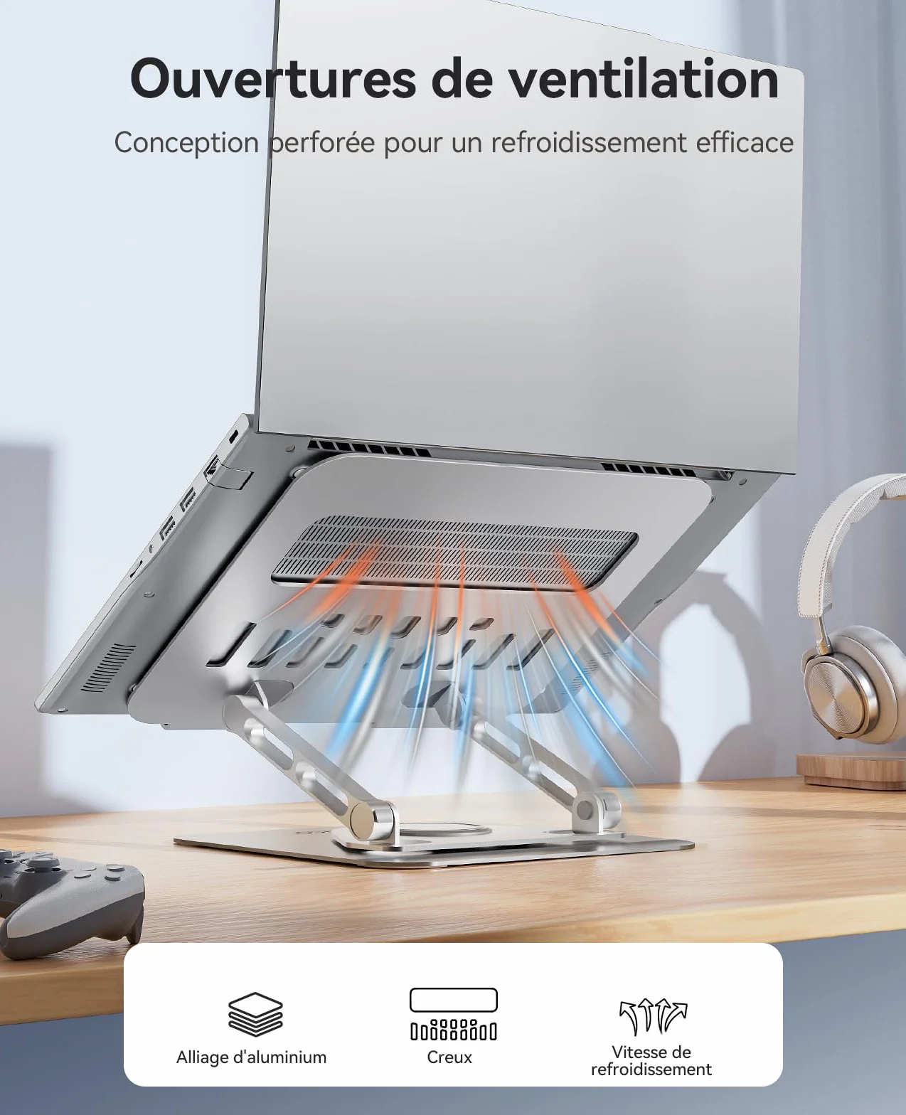 ORICO Support PC Portable Ergonomique Rotatif 360 Réglable Pliable Ventilé pour MacBook Air/Pro Dell XPS HP 10-17,3 Pouces ST12 Argent