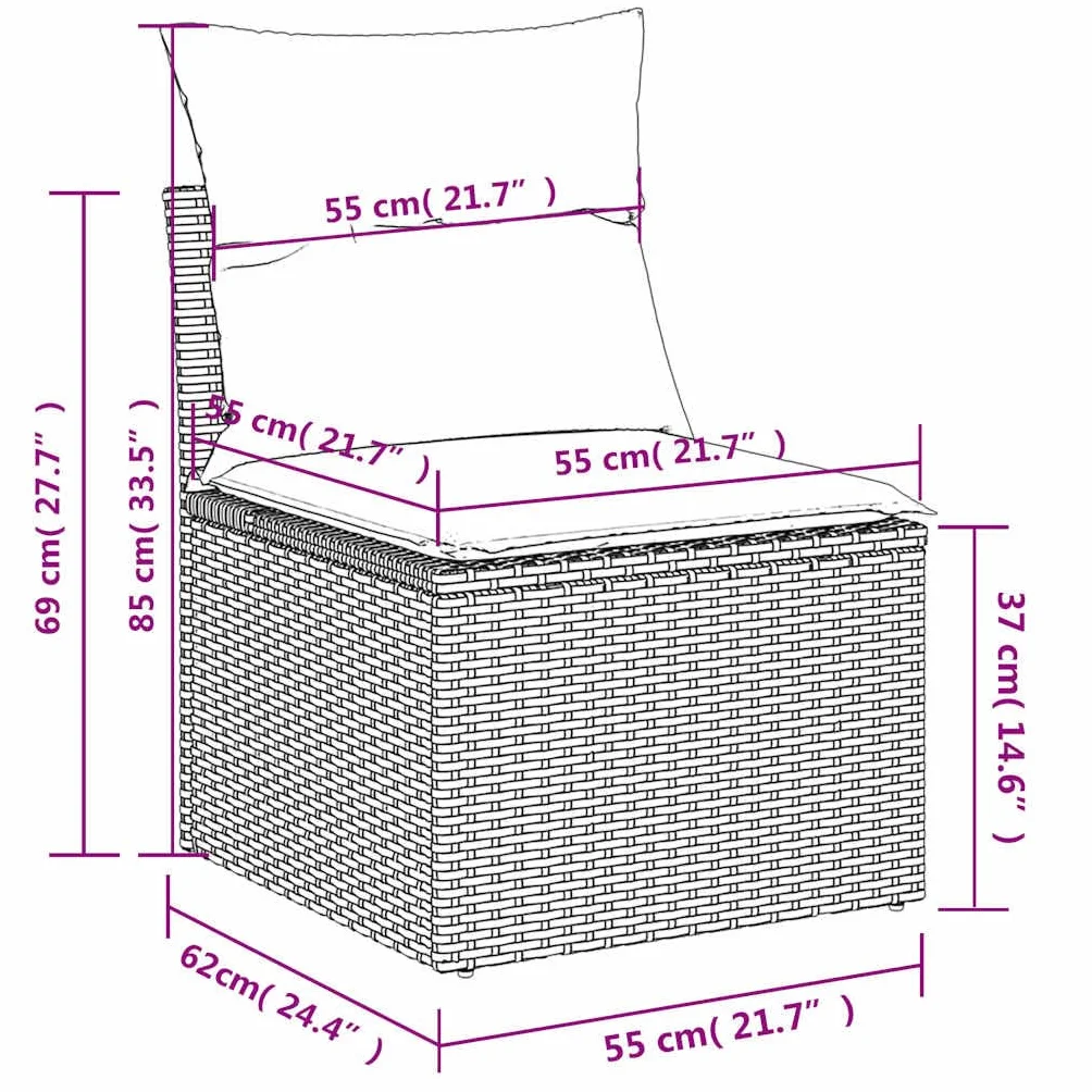 Chaise de Jardin sans Accoudoirs avec Coussins, Résine Tressée Beige, Siège avec Housse, Meuble de Terrasse Extérieur
