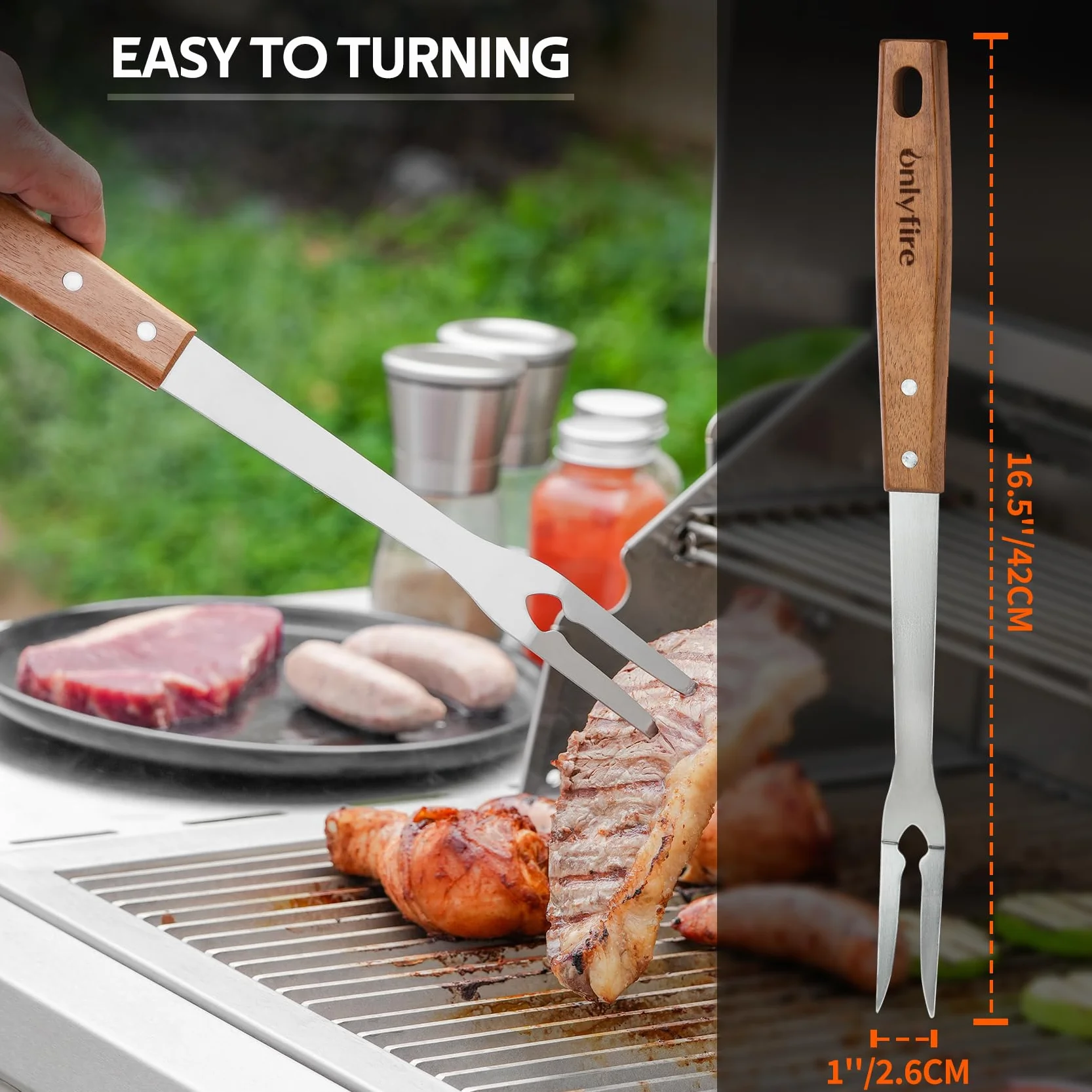 Onlyfire Set d'ustensiles de Barbecue 5 Pièces Acier Inoxydable Pince Spatule Fourchette Gants