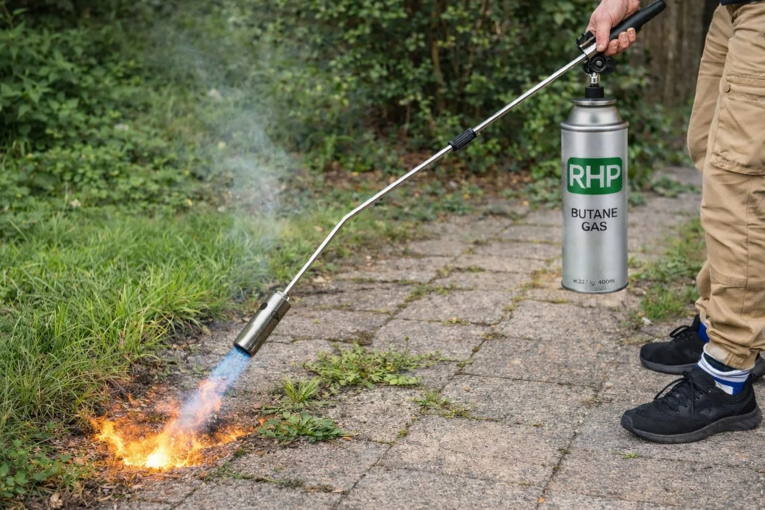 Brûleur à mauvaises herbes RHP 80 cm, avec 4 cartouches de butane 227 g, allumage piézoélectrique, flamme 1000 °C