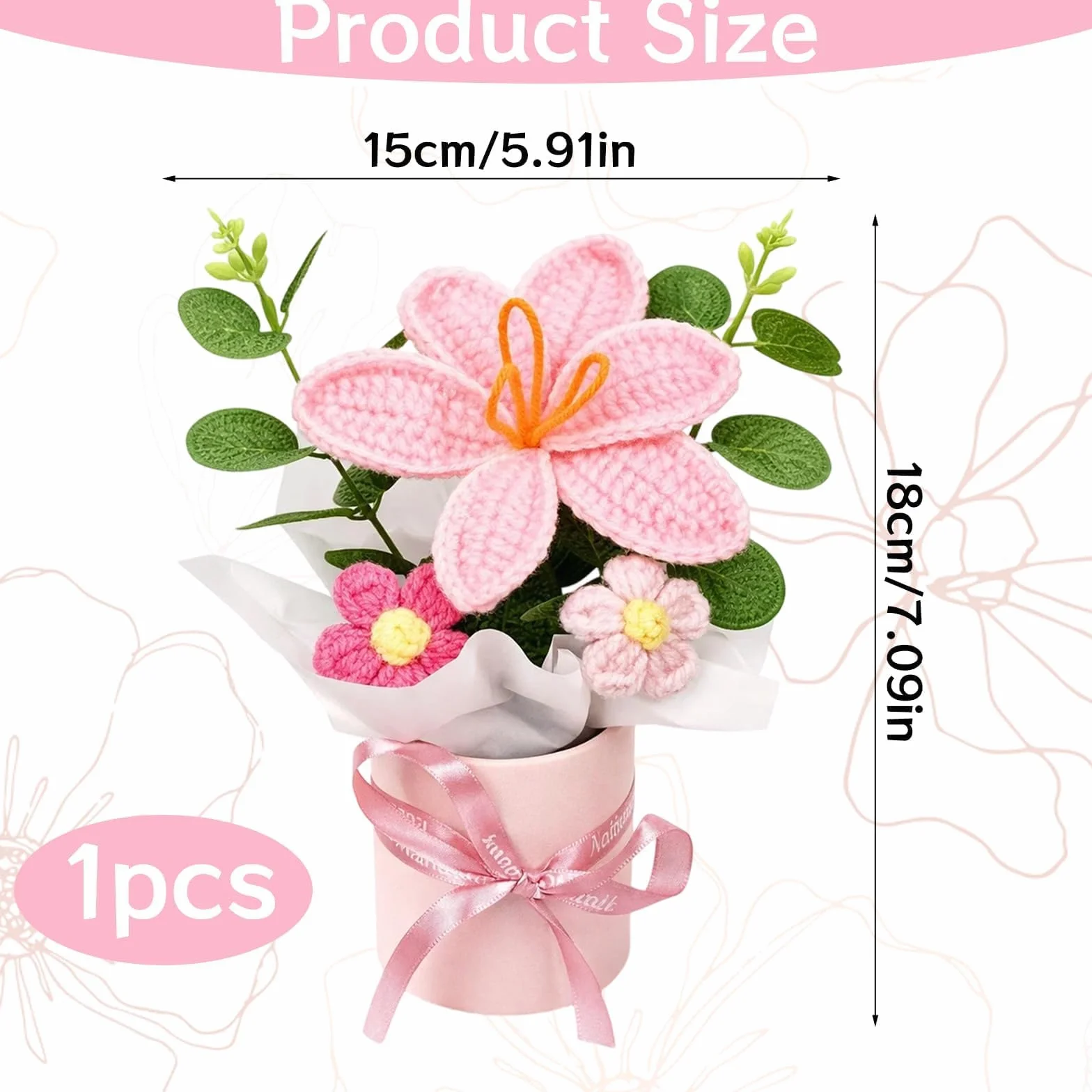 Fleur Crochet Tulipe Rose Bouquet Décoration Intérieur Cadeau Anniversaire Mariage