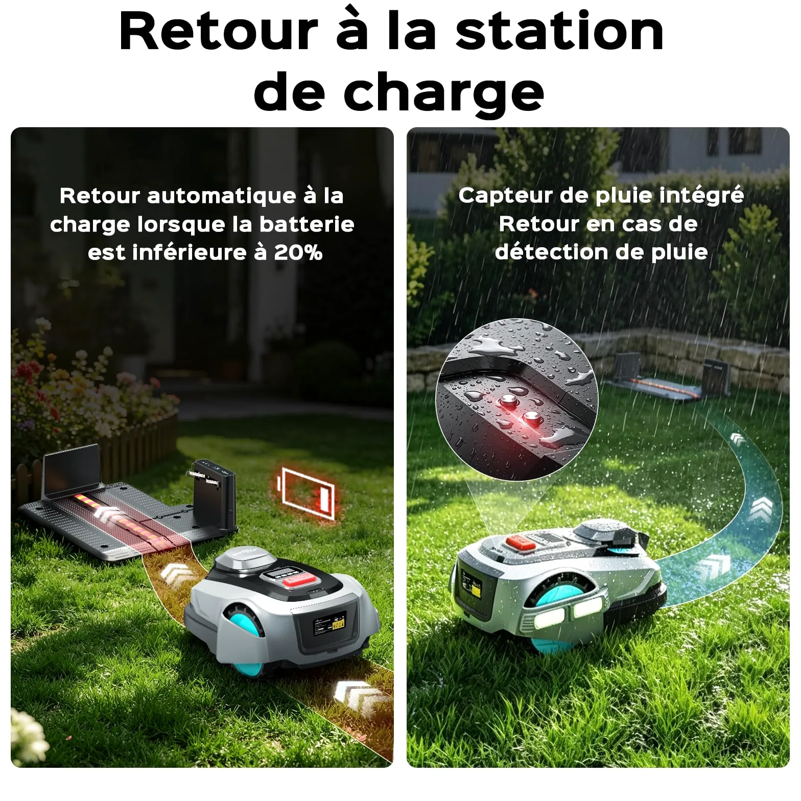 YARDCARE N1600PRO Robot Tondeuse sans câble périphérique, jusqu'à 1600 m², Navigation RTK et Vision IA, détection de Plus de 300 Obstacles, Tonte en U, APP Gestion Multi-Zones et Hauteur 20–60 mm