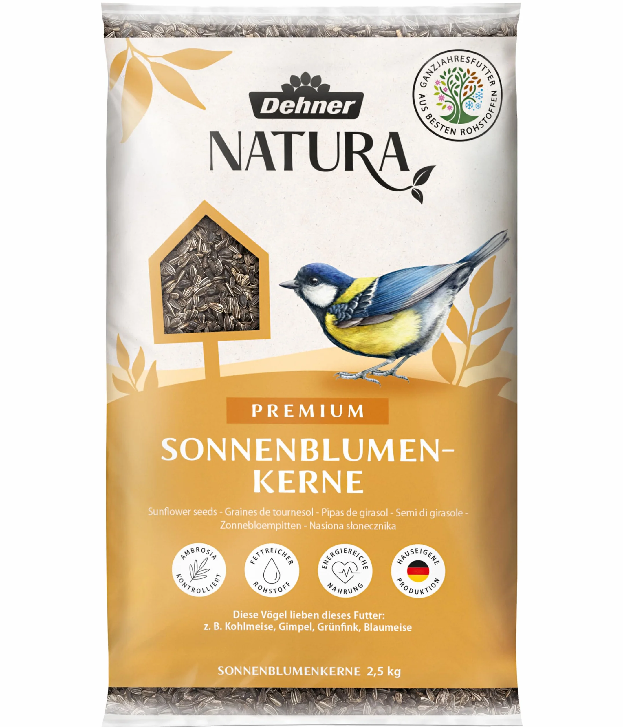 Dehner Natura Nourriture pour Oiseaux Sauvages Graines de Tournesol 2,5 kg