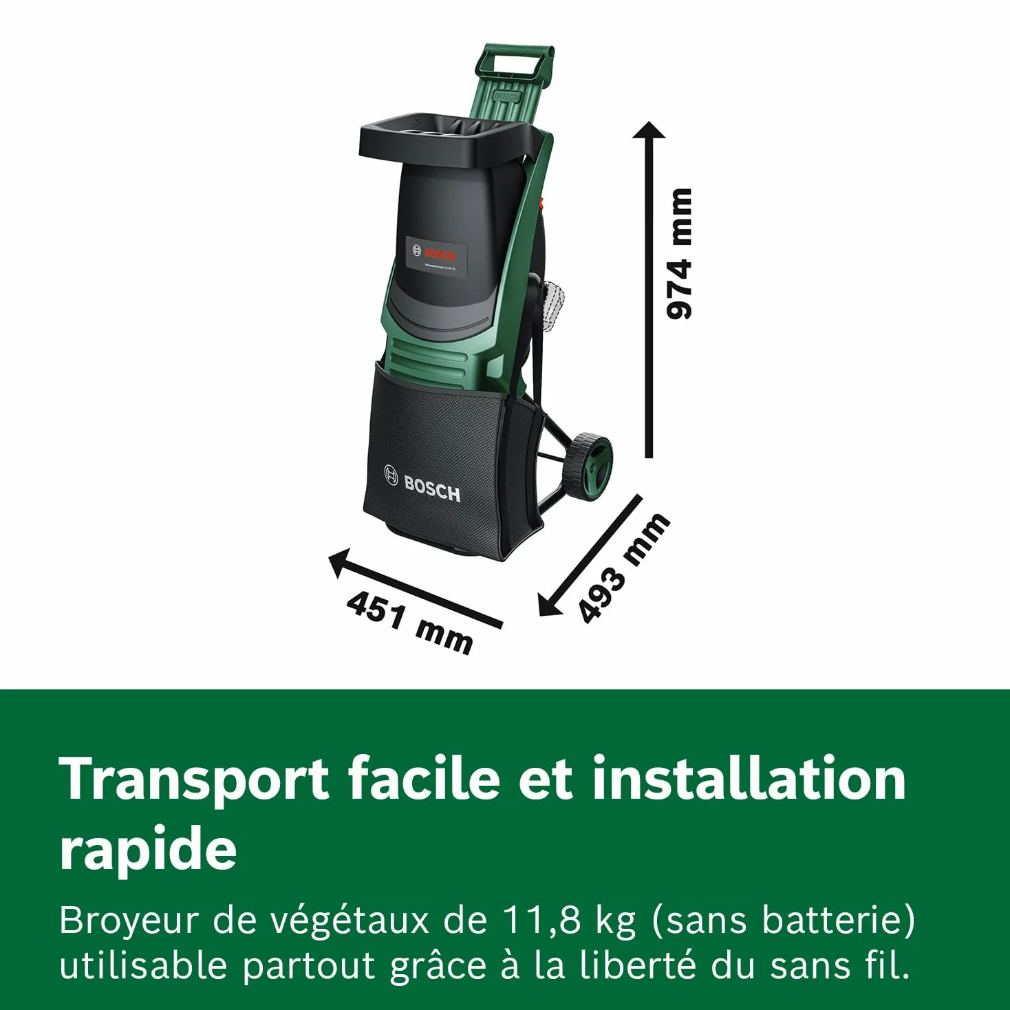 Bosch Broyeur sans fil UniversalShredder 2x18V-25 sans batt./chargeur | lames réversibles, coupe des branches jusqu’à 25 mm, moteur Brushless, contrôle de vitesse OptiCut