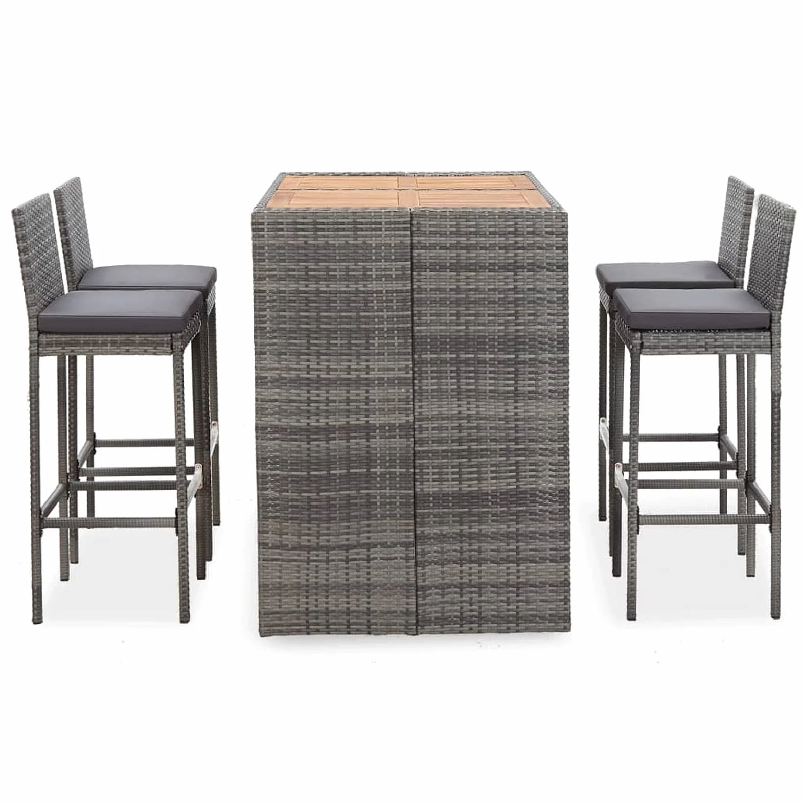 Ensemble de Bar 5 pcs Résine tressée Bois d'acacia Gris Mobilier de Jardin