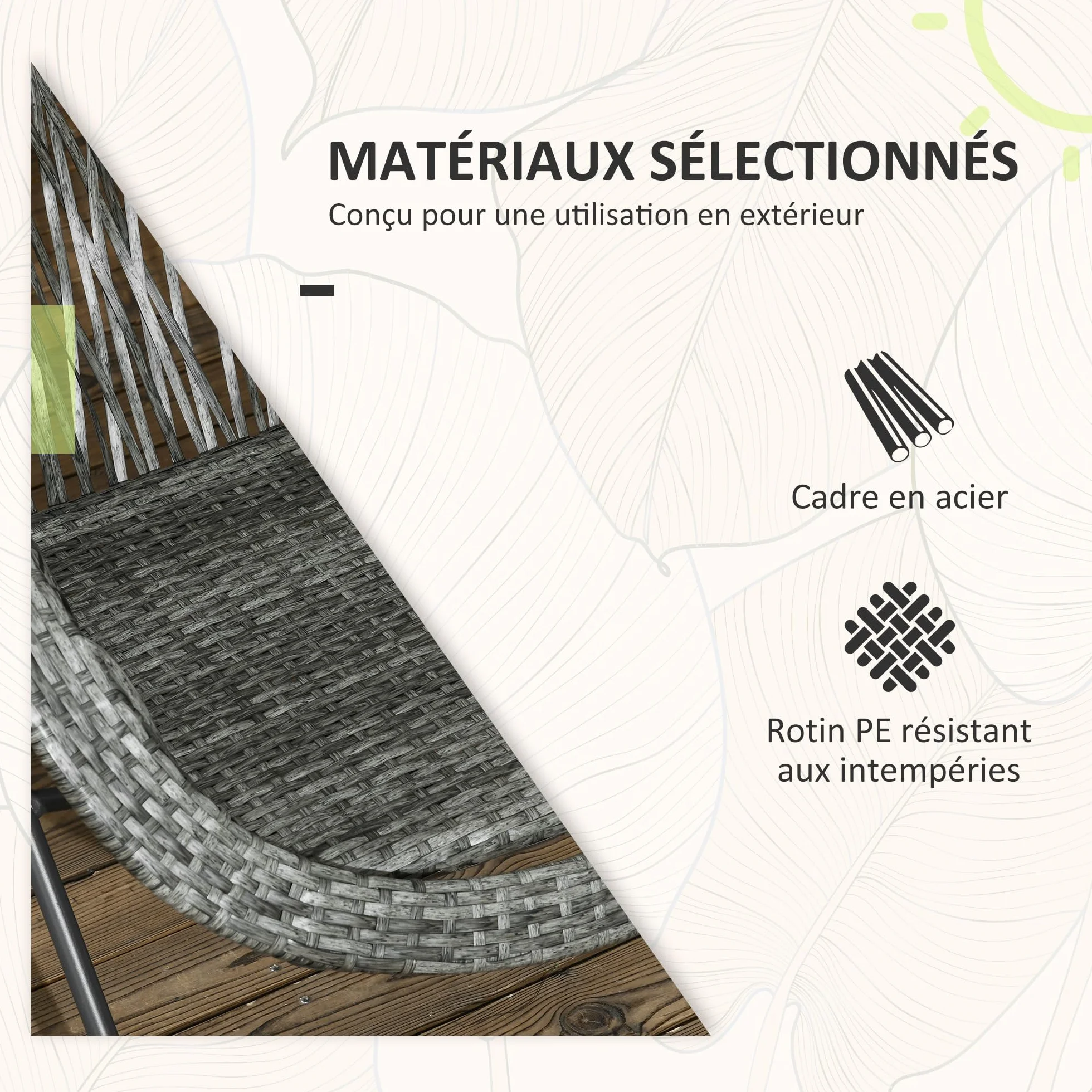 Outsunny Salon de Jardin extérieur résine Ensemble Table et chaises 2 Personnes Pliables Acier Gris