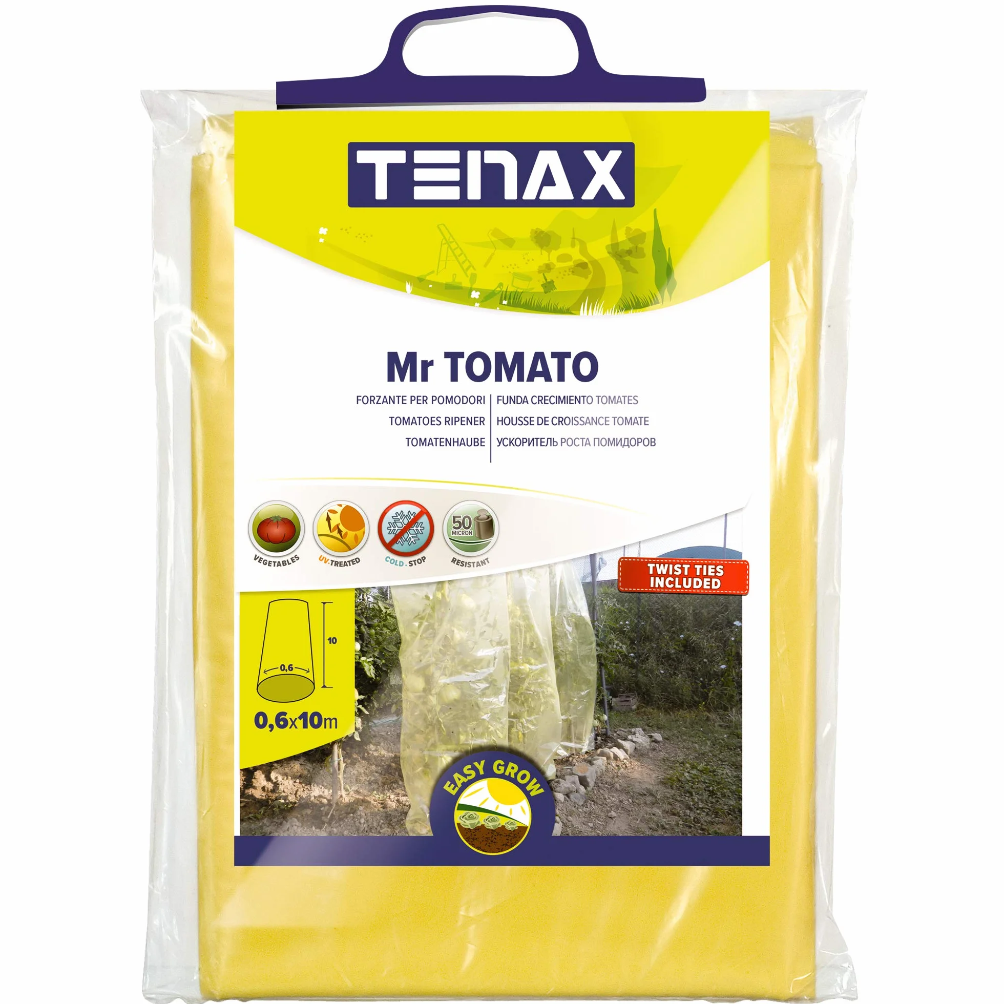 TENAX Film Tubulaire Tomate 0,60x10 m Jaune avec 10 Liens Plastique