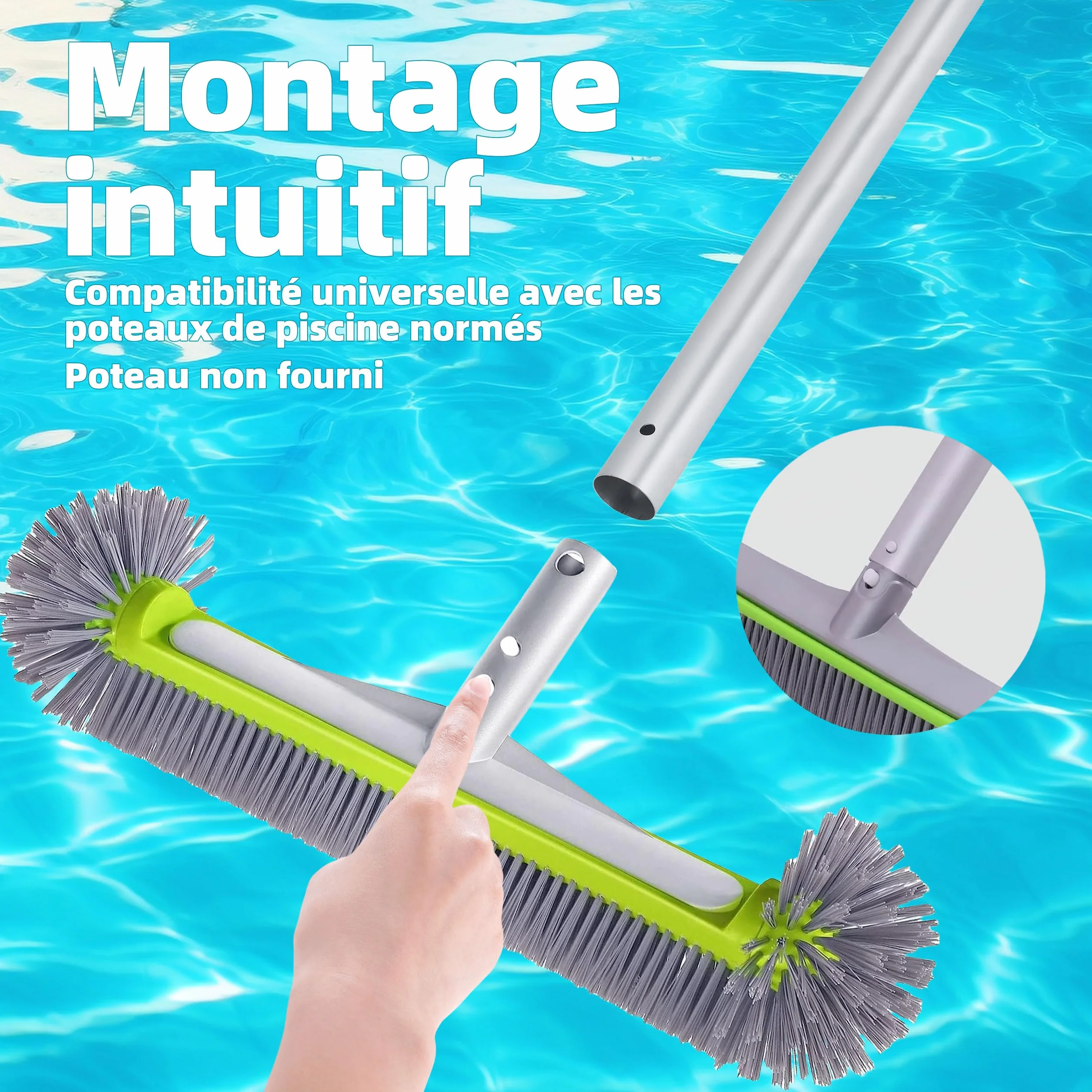 Balai Brosse Piscine Liner 45cm Tête Détachable Poignée Aluminium EZ Clip