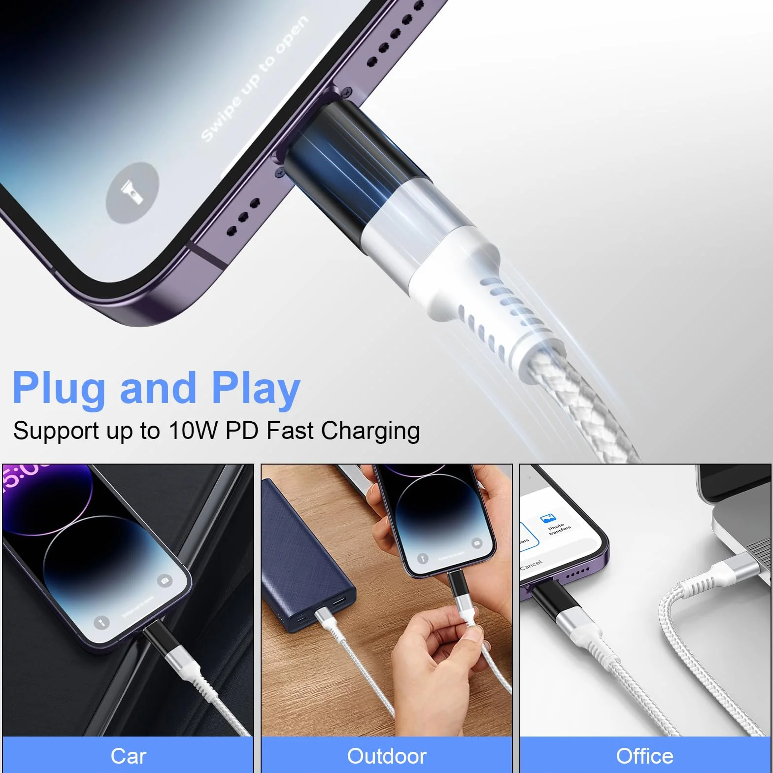 Adaptateur Lightning vers USB C Lot de 4, Charge Rapide et Transfert de Données pour iPhone 14 Pro Max 13 12 11, iPad AirPods