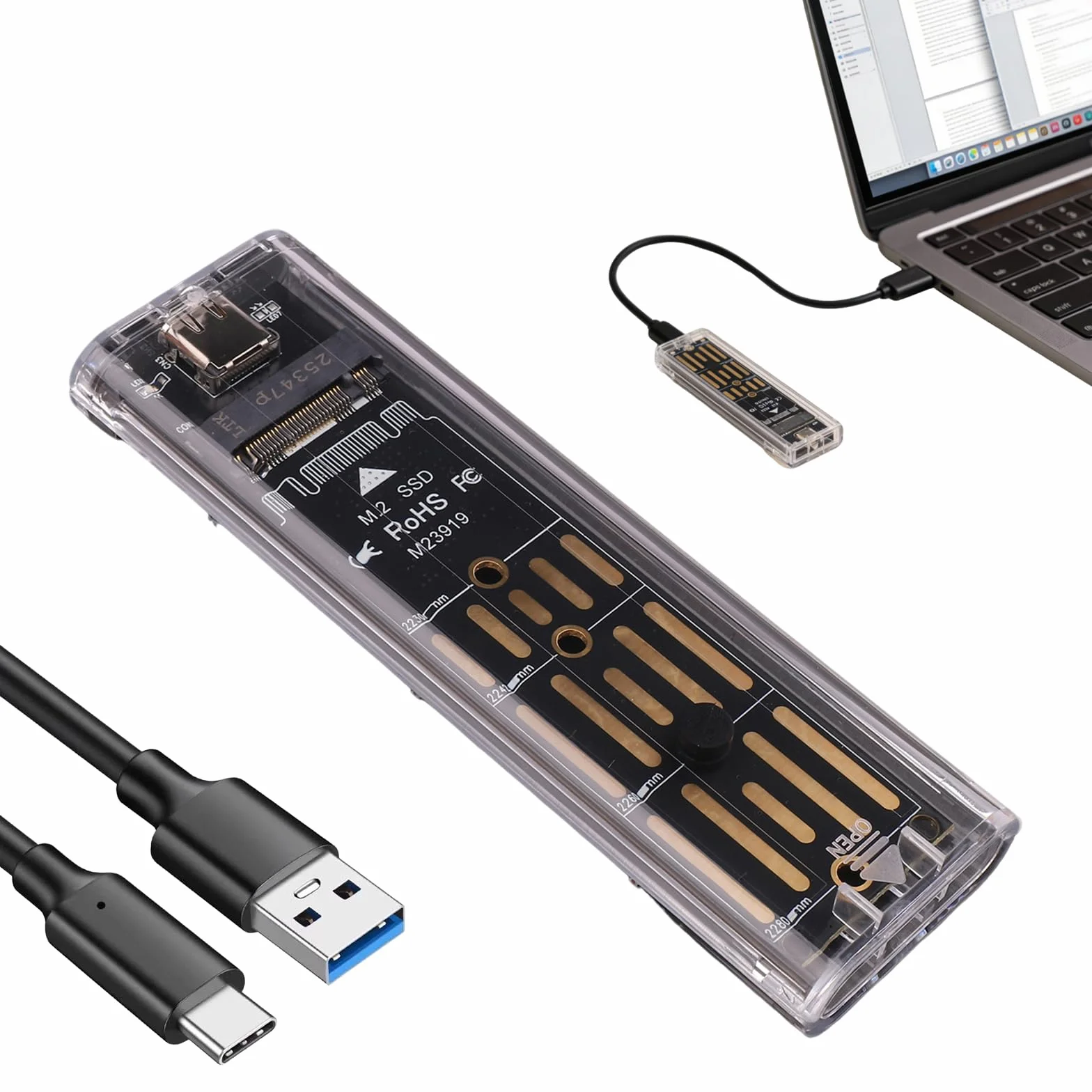Boitier SSD M.2 Nvme, Adaptateur M2 Sata USB 3.1 USB-C pour NGFF 2230 2242 2260 2280