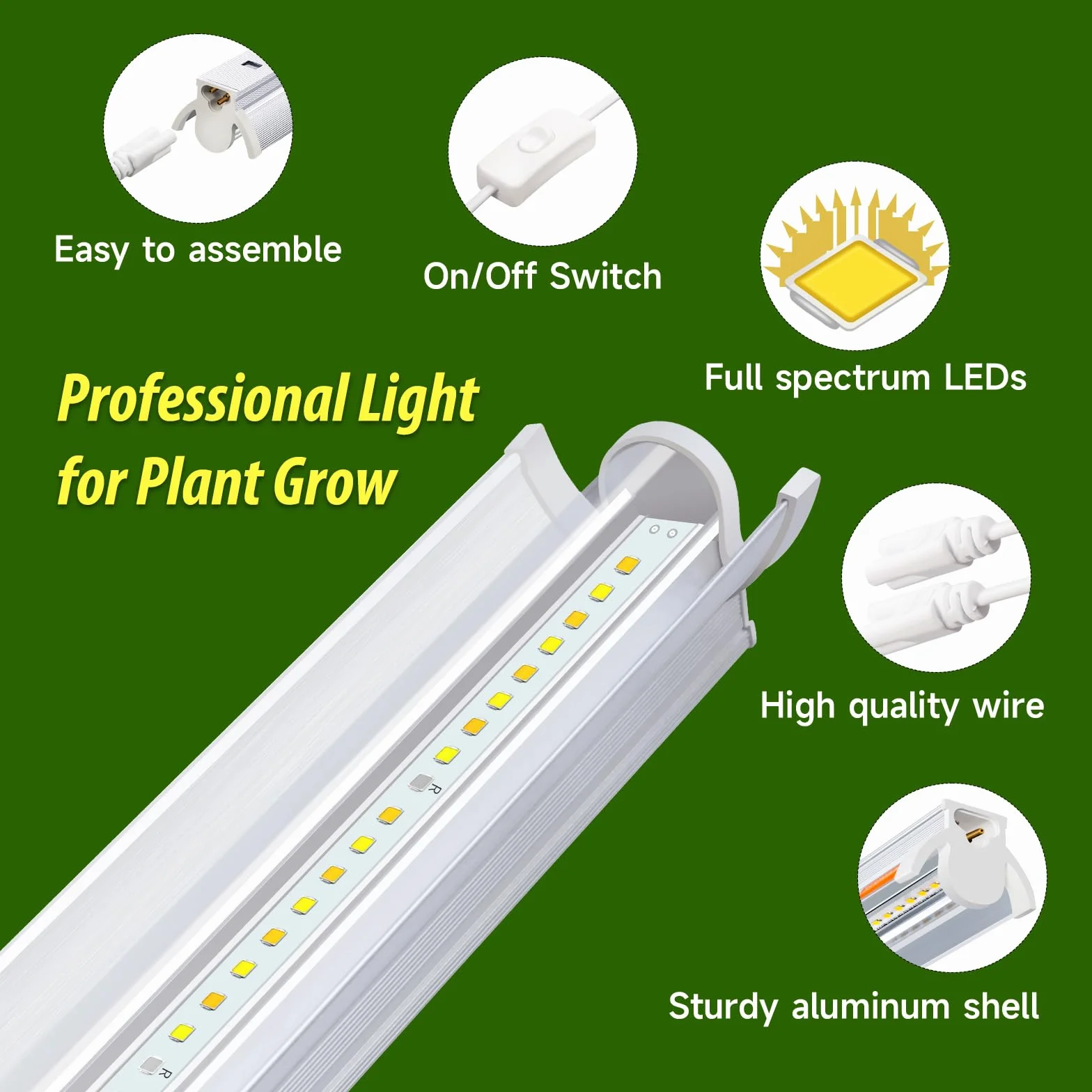 Lampes T5 pour plantes d'intérieur 42cm pack de 2 10W LED plein-spectre avec réflecteurs