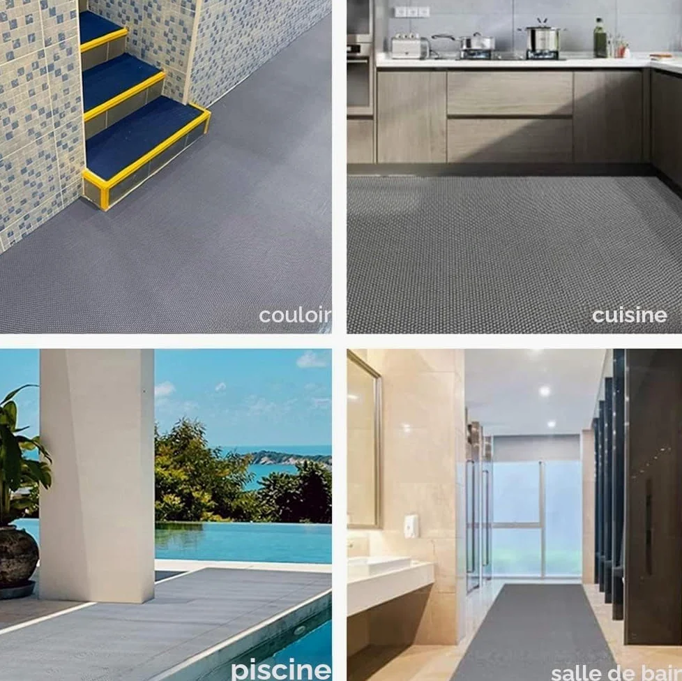 BWKJMY Tapis de sol antidérapant pour zone humide commerciale,0.9x3 m d'épaisseur,0.6 cm d'épaisseur,Pour garage, piscines, restaurants, bars, intérieurs, tapis imperméable en caoutchouc gris