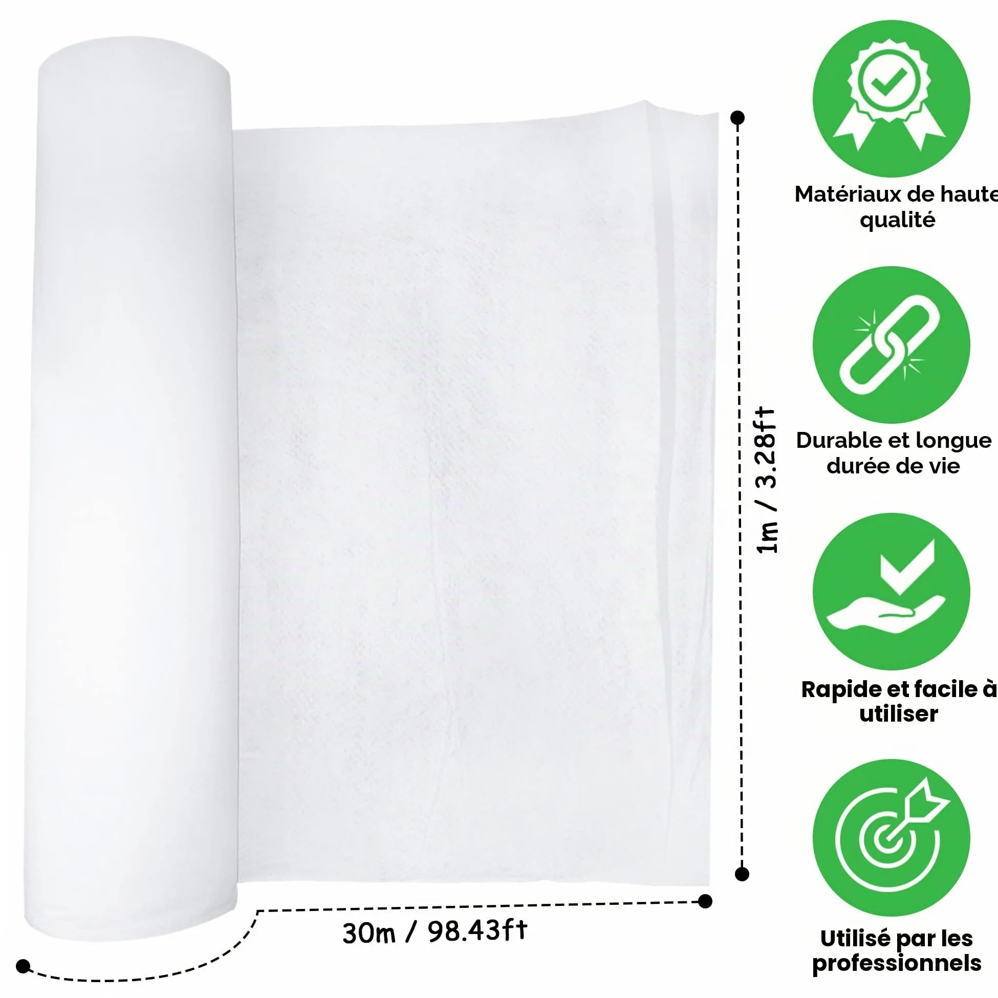 Géotextile PP 200 g/m² Classe 5, Feutre de Drainage, 1 m × 30 m | Toile Perméable Haute Résistance, Stabilisée UV, Limite Mauvaises Herbes. Piscine, Terrasse, Jardin, Bassin, Gravier/Gazon