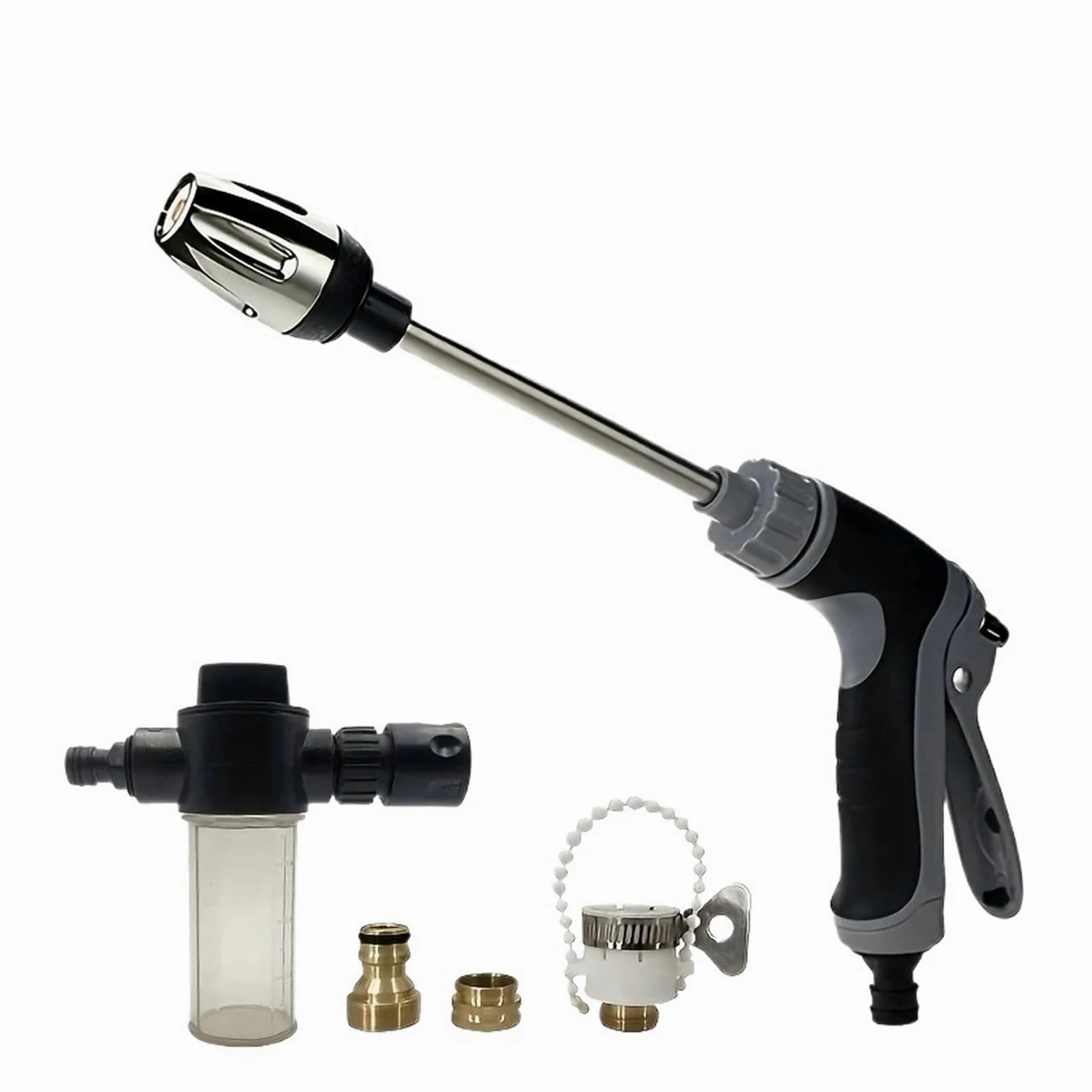 Pistolet d'arrosage avec embout multi-jets, Buse de tuyau d'arrosage lavage voiture Lance mousse pulvérisation rotative à haute pression d'eau 360(Water Set)