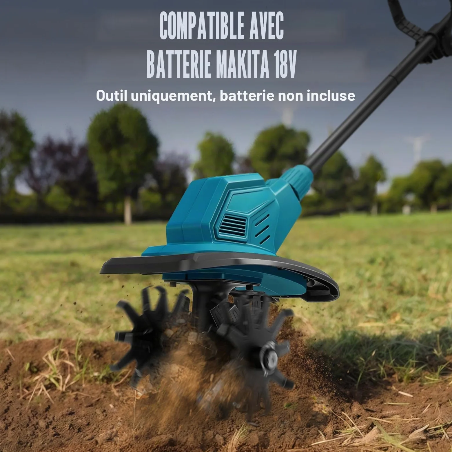 WingFly Motobineuse sans Fil pour Makita 18 V Batterie, Vitesse 387 TR/Min | 800 W motoculteur électrique, moteur sans balais, profondeur de travail 18 cm et largeur de travail 20 cm (sans batterie)