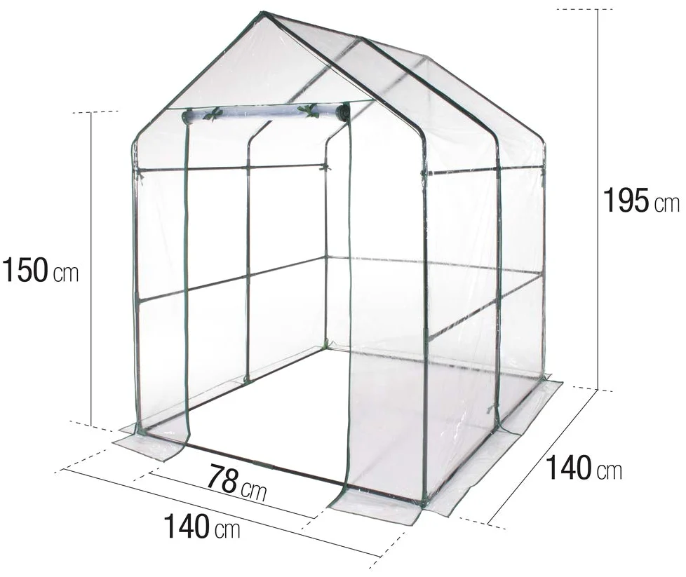 VERDELOOK | Serre de jardin sans étagères avec toile PVC transparente, cadre métallique, 143x143x195 cm, pour la protection des plantes, le jardinage, résistante, ouverture par fermeture à glissière