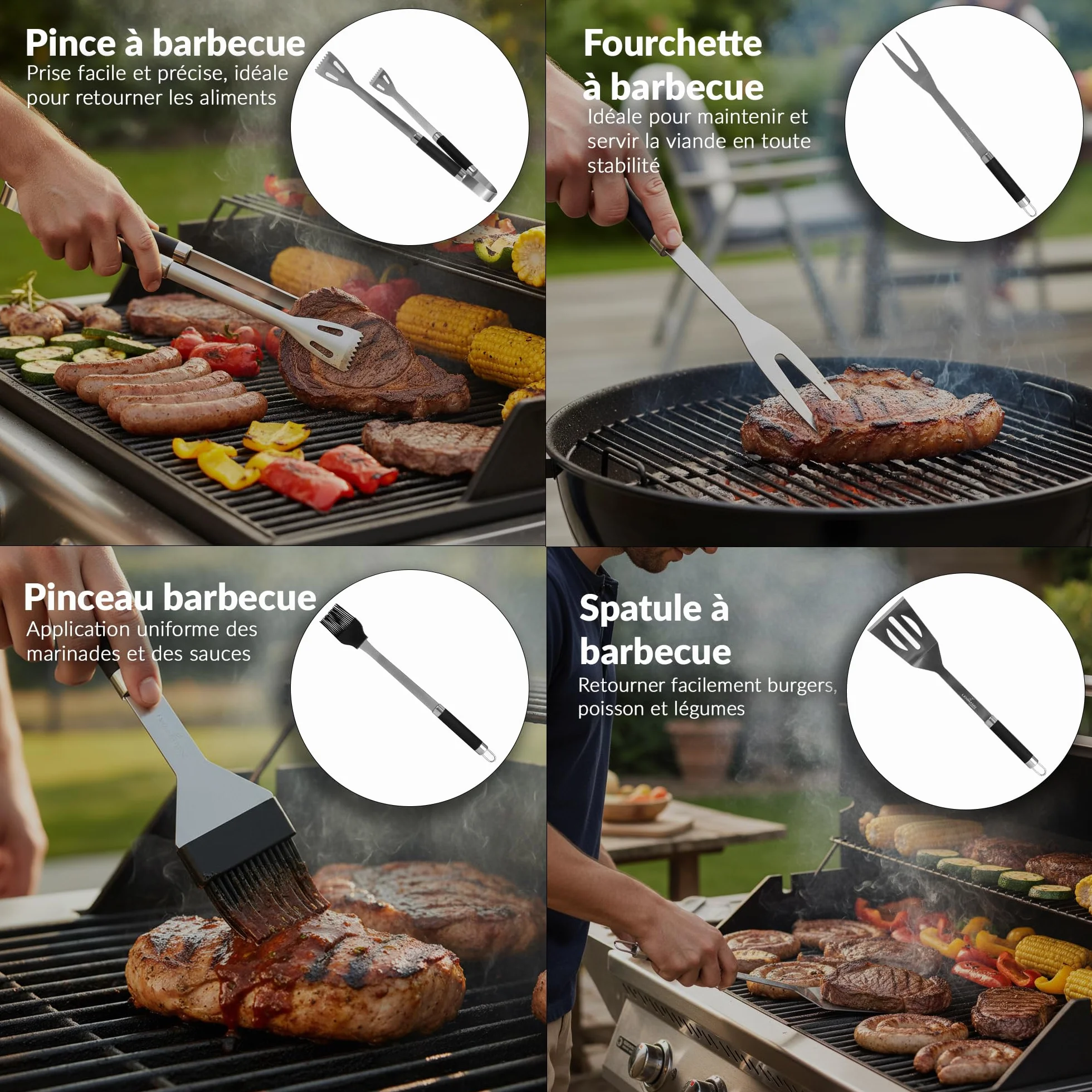 LEHMANN Kit Barbecue Acier Inoxydable 5 pcs Set Accessoires avec Mallette