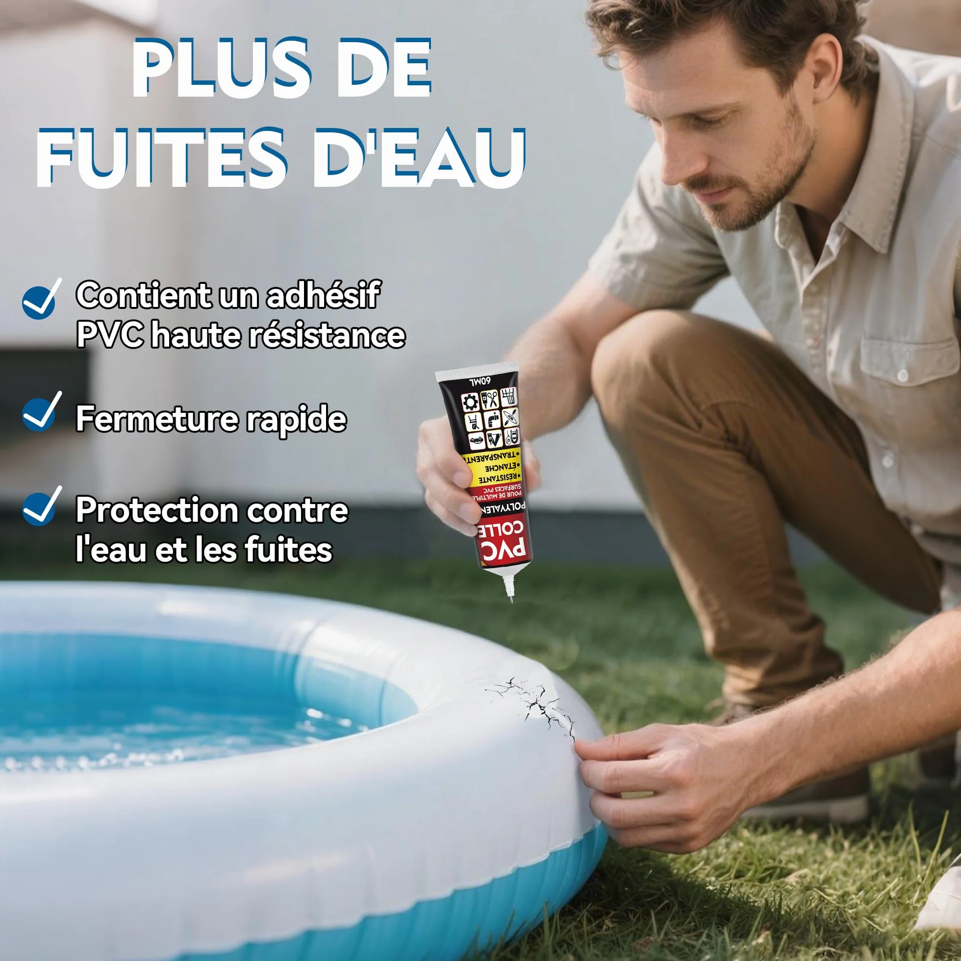 Kit Réparation Piscine Liner Colle pour réparations Rapides d'articles gonflables