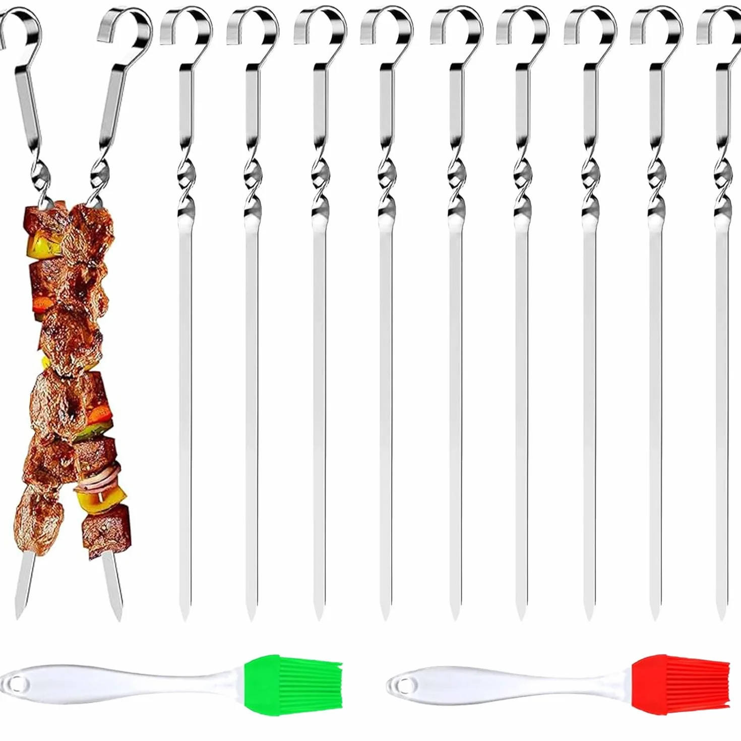 Brochettes de Barbecue en Acier Inoxydable 30cm Lot de 24 Réutilisables
