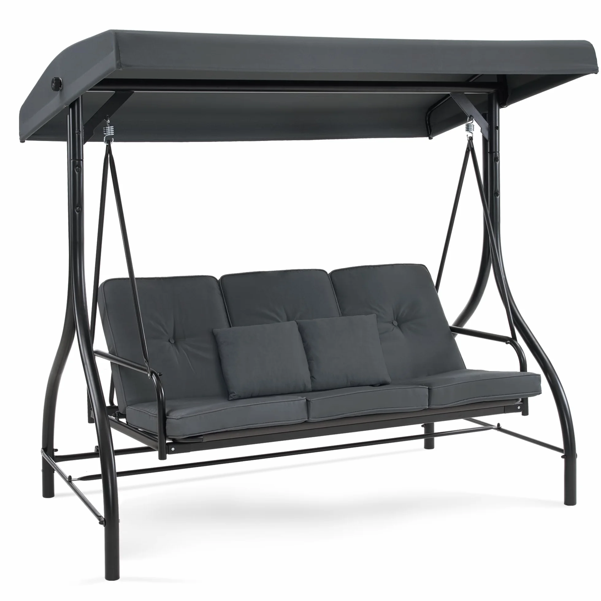 Balancelle Hollywoodienne 3 Places avec Fonction de Couchage et Toit Réglable, Résistante aux Intempéries, Gris Foncé
