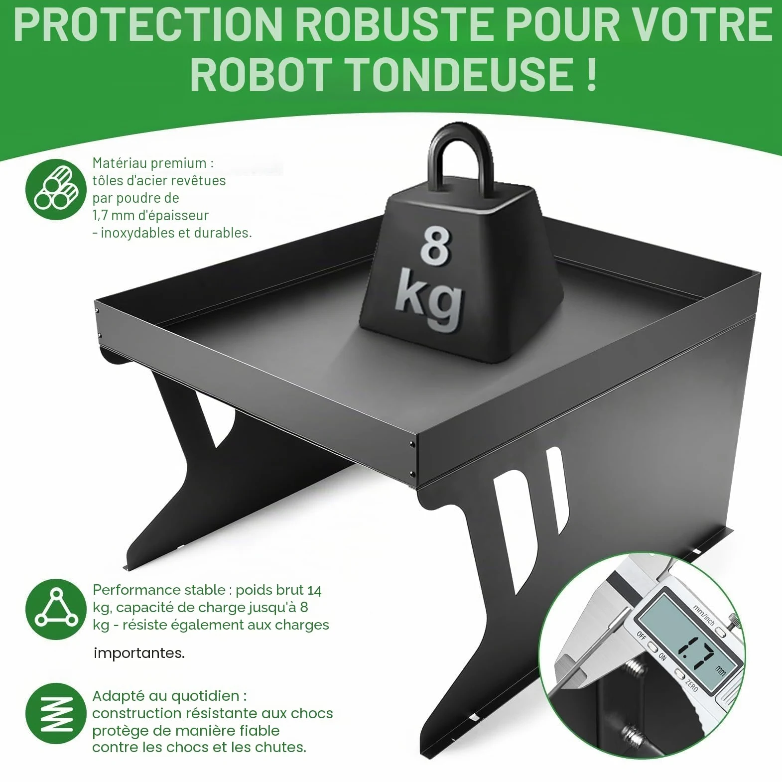 Garage pour robot tondeuse en acier avec parterre de plantes, robot à gazon, garage en acier galvanisé, auvent, abri de jardin, protection contre le soleil, la pluie et le vent, 80 x 66 x 48 cm (L x l