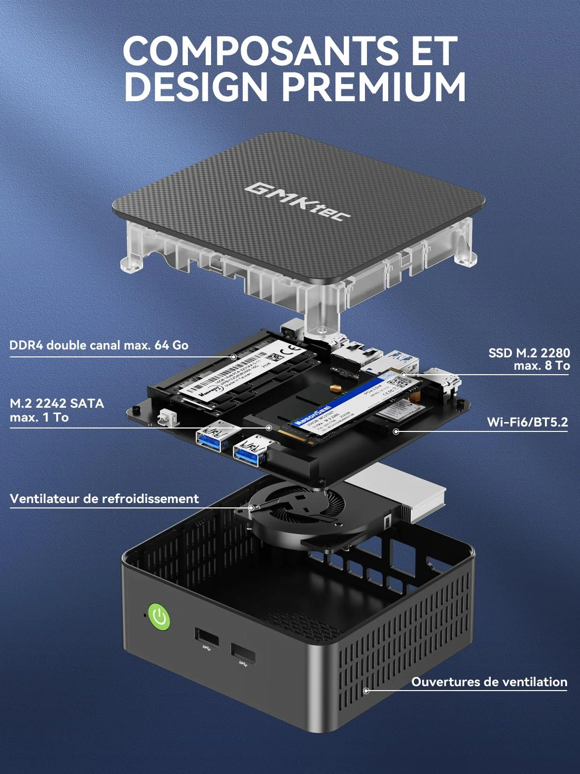 GMKtec G3 Pro Mini PC Intel i3-10110U 16Go DDR4 RAM 512Go SSD WiFi6 BT5.2 2.5G LAN