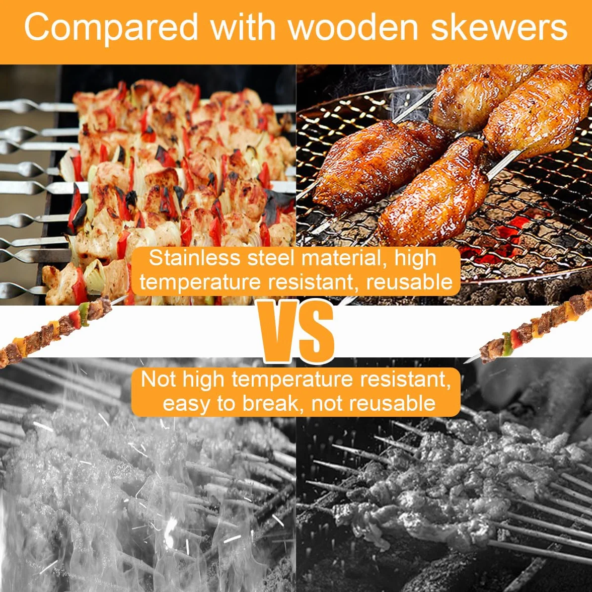 Brochette inox 30 cm 24 pièces réutilisables acier inoxydable barbecue