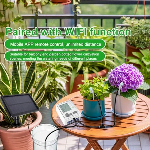 banapoy Kit D'irrigation Solaire Goutte à Goutte, Système D'arrosage Automatique Intelligent avec 2 Pompes 20Pots, Dispositif D'arrosage Balcon Intérieur Jardin Bureau Vacances