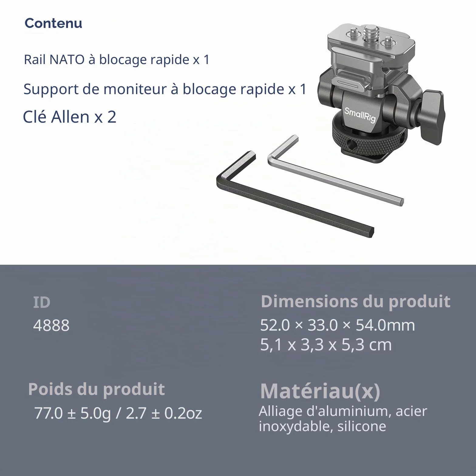 SMALLRIG HawkLock H21 Support de moniteur à dégagement rapide avec griffe froide, pivotant et inclinable réglable