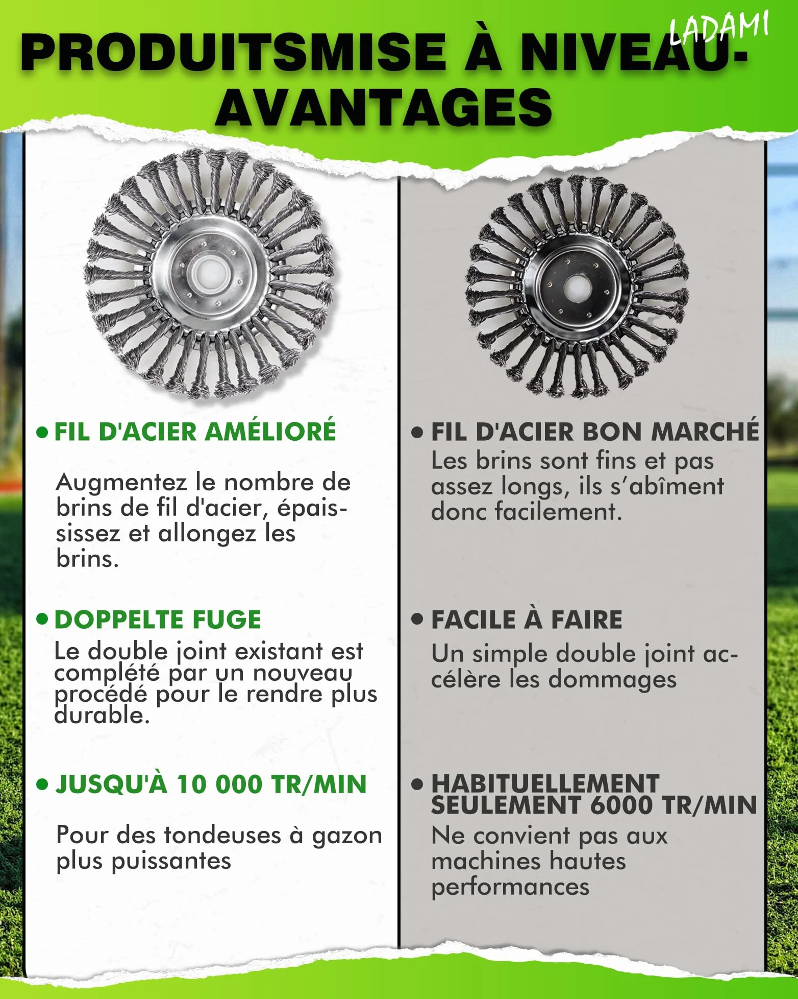 Profi ! Lot de 2 brosses anti-mauvaises herbes 25,4 x 200 mm Haute stabilité Très robuste Montage facile