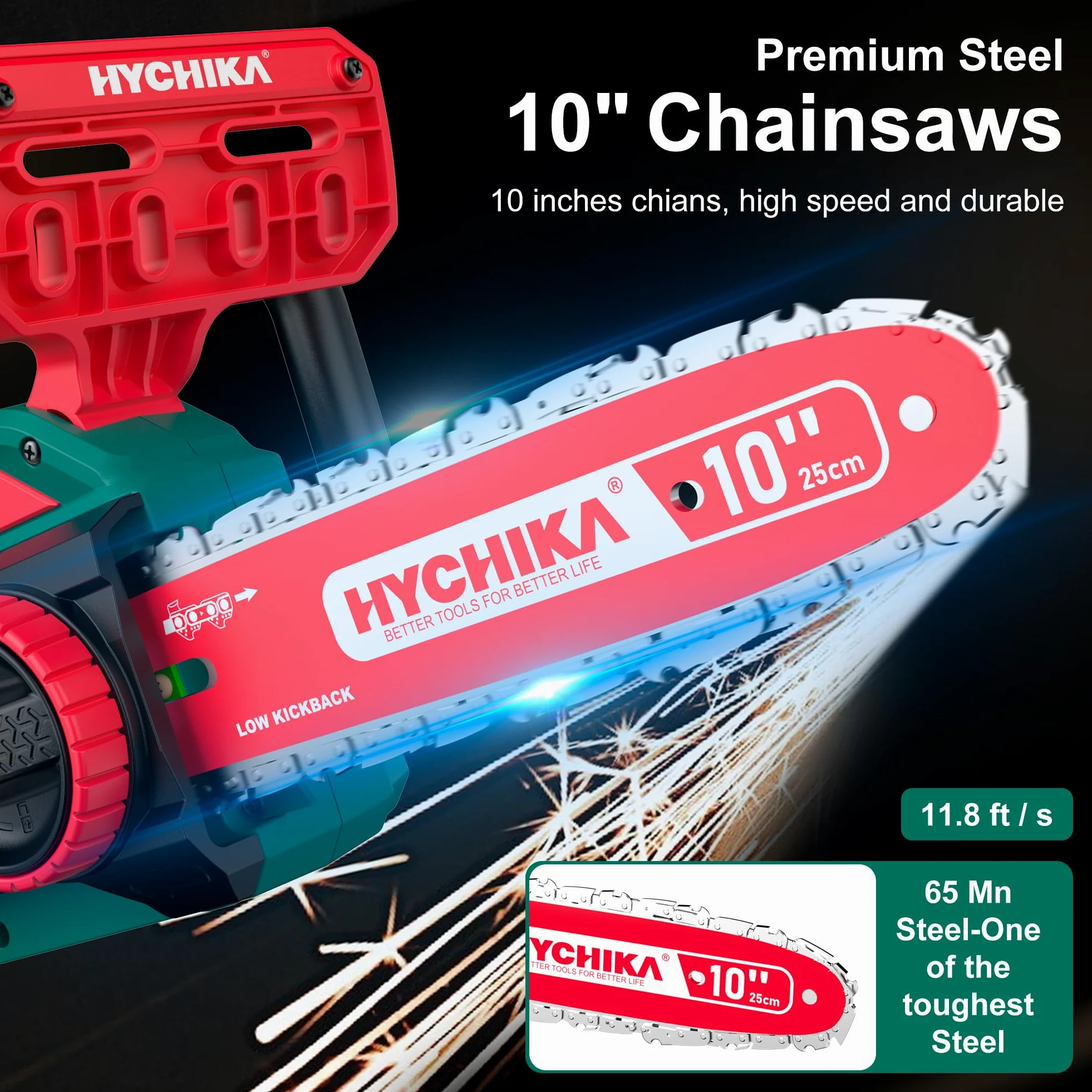 HYCHIKA – Tronçonneuse électrique avec chaîne de 25,4 cm, scie à chaîne sans fil 18 V avec batterie de 4000 mAh et chargeur, scies électriques pour couper le bois et les arbres, scie à arbre à essence