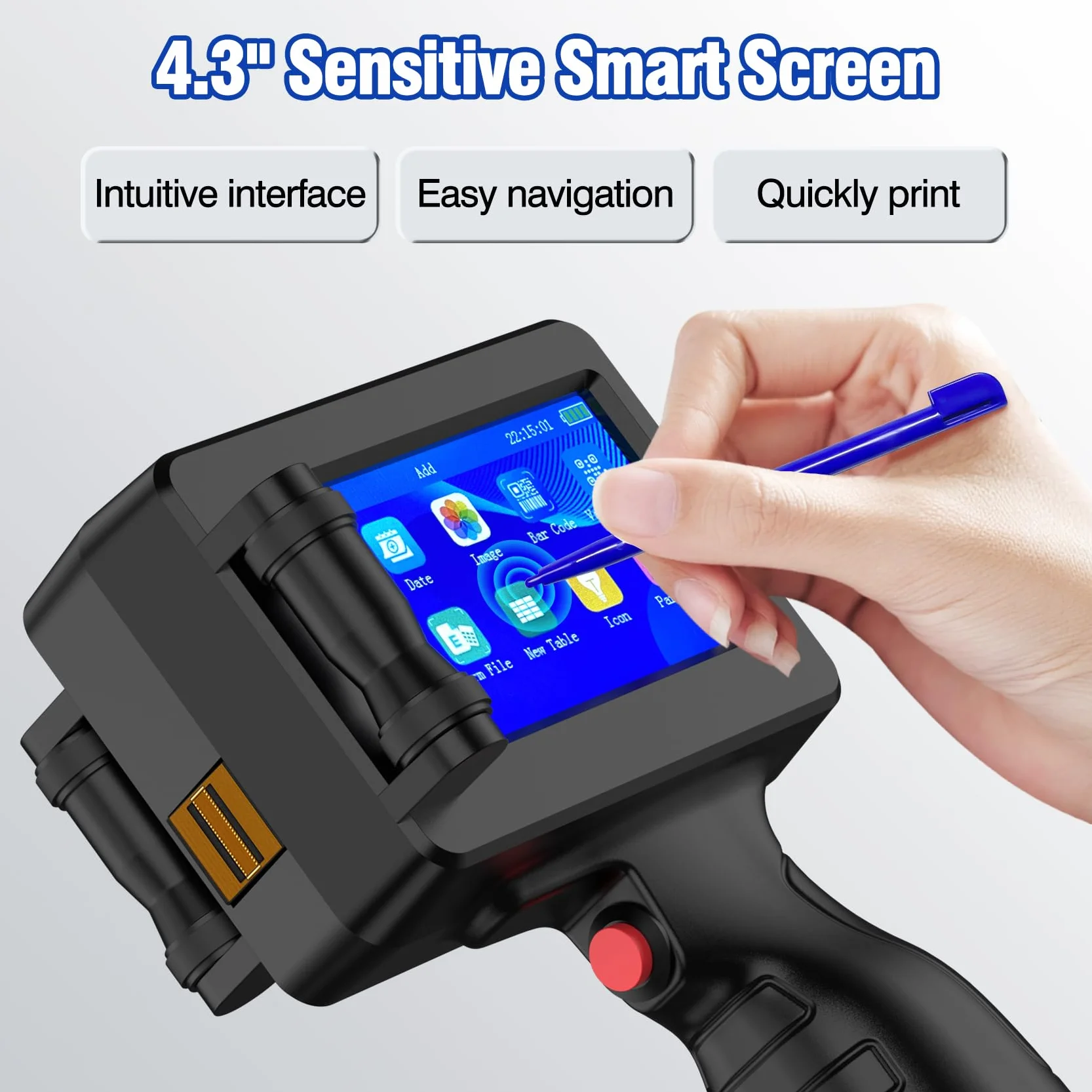 Imprimante à Jet d'encre Portable TIJ314, Pistolet d'Imprimante à Main 42ML, Écran Tactile 4,3" pour Texte, QR Code, Code-Barres