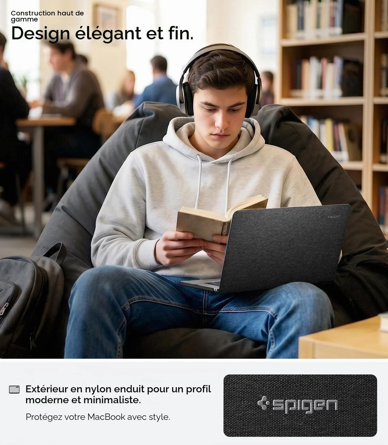 Spigen Urban Fit Coque Compatible MacBook Air 13 Pouces M5 (2026) M4/M3/M2 (2025-2022) Étui Tricot Noir
