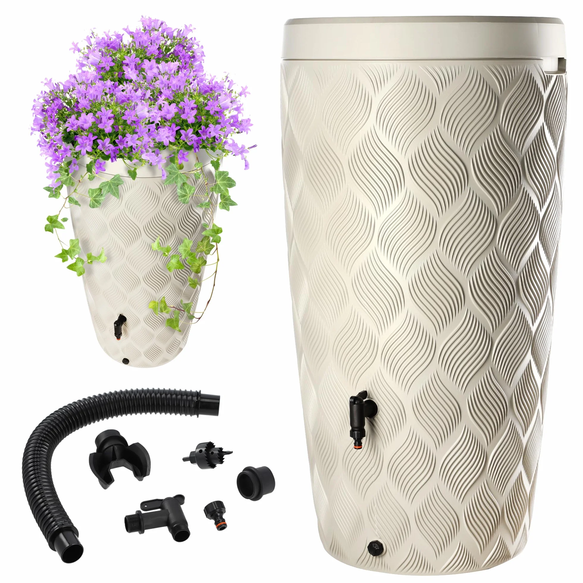 KADAX Récupérateur d'eau de Pluie 240 l Réservoir avec Robinet Résistant au Gel Crème