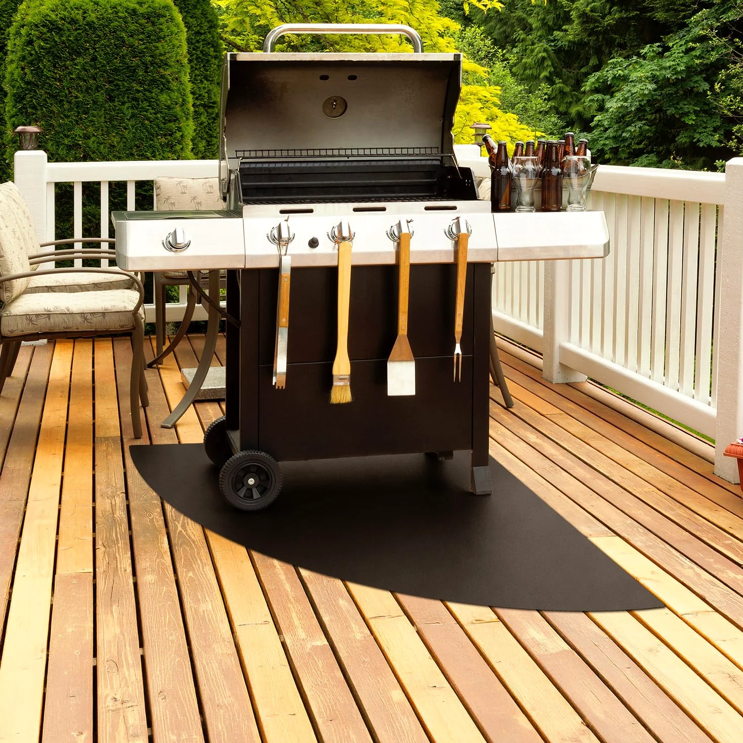 Plaque de Sol pour Barbecue en Quart de Cercle ¼ 100x100 cm | Panneau de Sécurité pour Grill et Extérieur | Protection Anti-Étincelles pour Jardin | Protecteur de Sol Robuste en Acier - Noir Mat