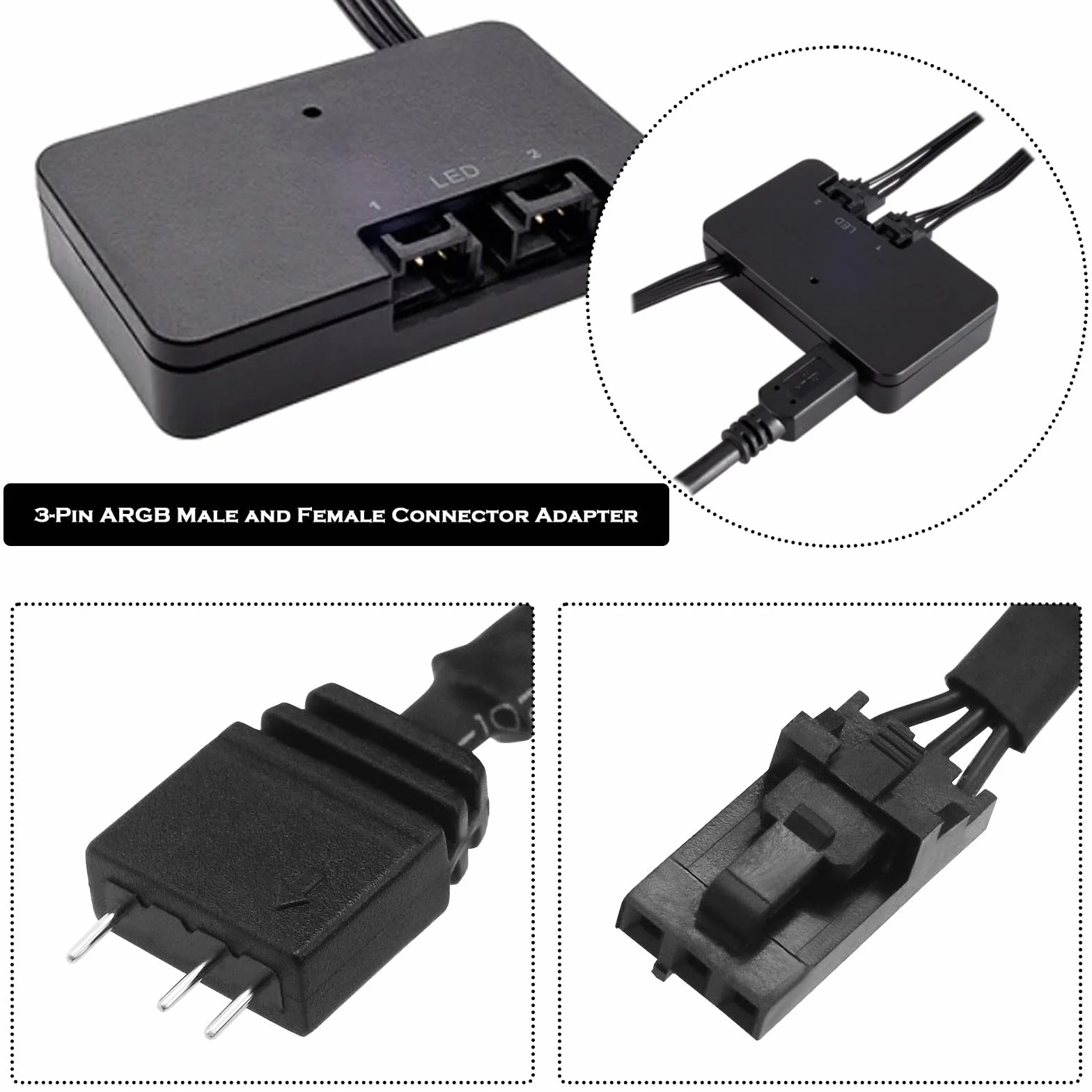 Adaptateur ARGB 3 Broches Câble RGB Compatible Corsair Commander Pro Lighting Node Pro