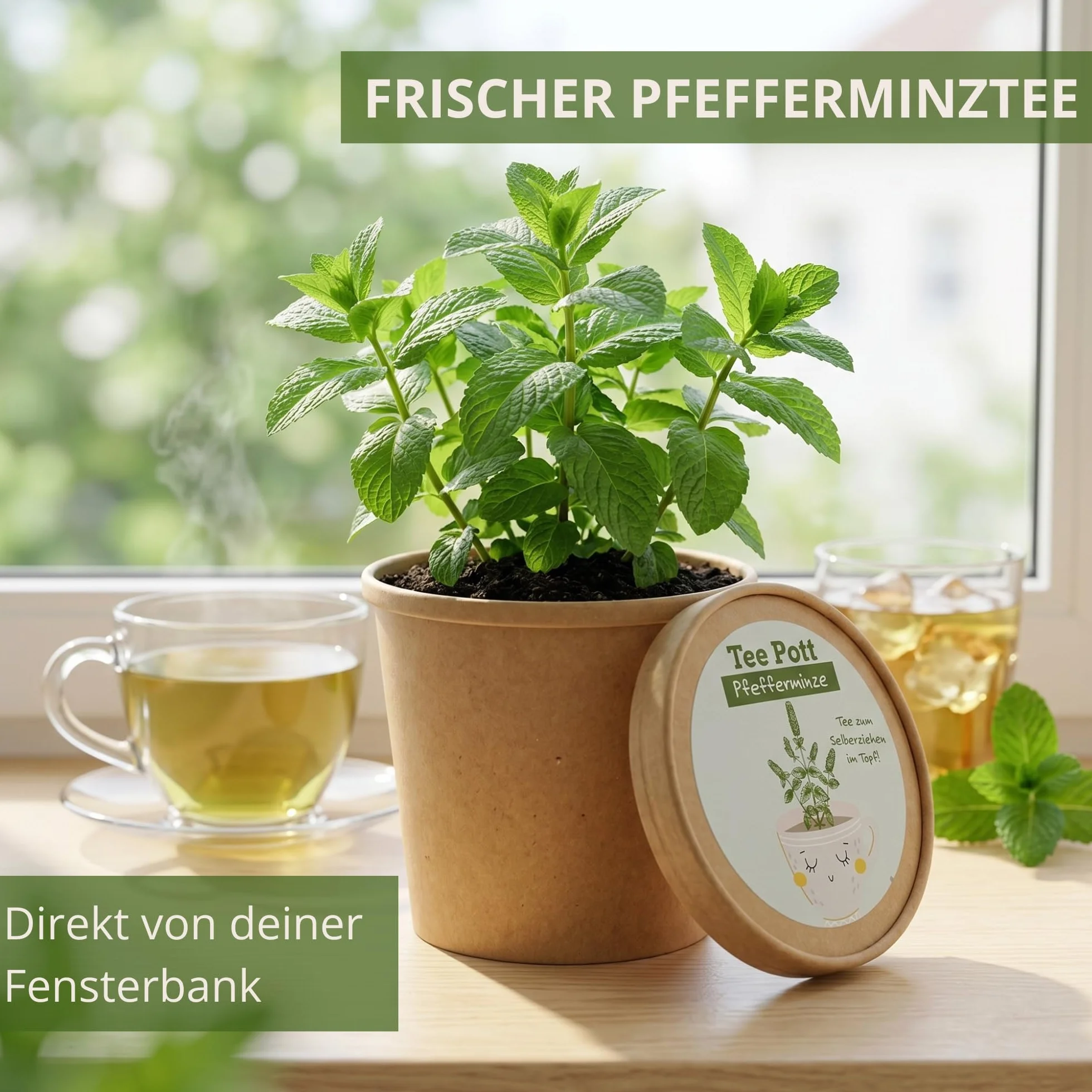 Kit de culture de menthe poivrée avec graines et terre pour rebord de fenêtre