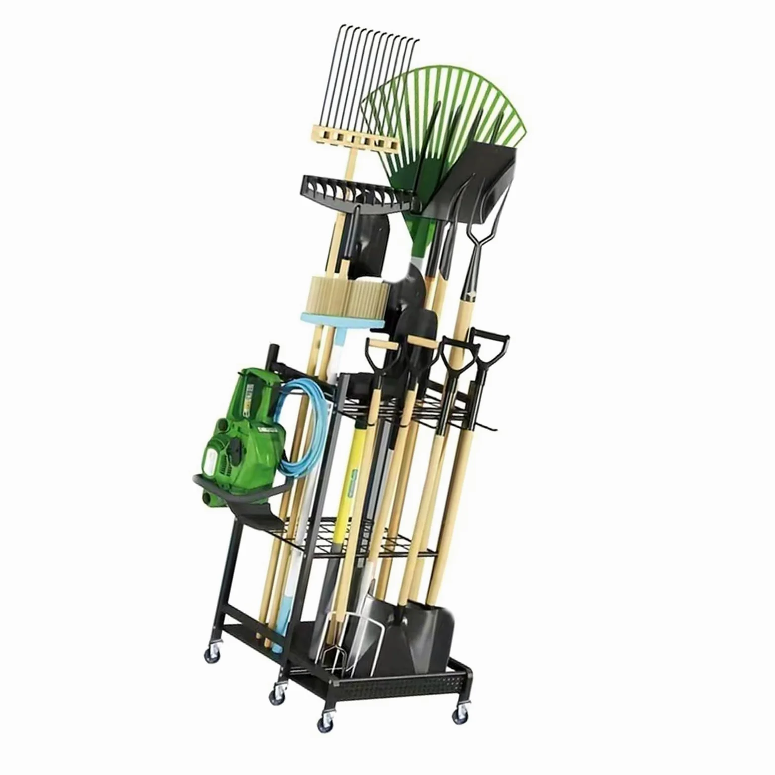 Porte-outils de jardin avec mouvement fluide, idéal pour ranger pelles, râteaux et accessoires de jardin, chariot à outils de jardin robuste