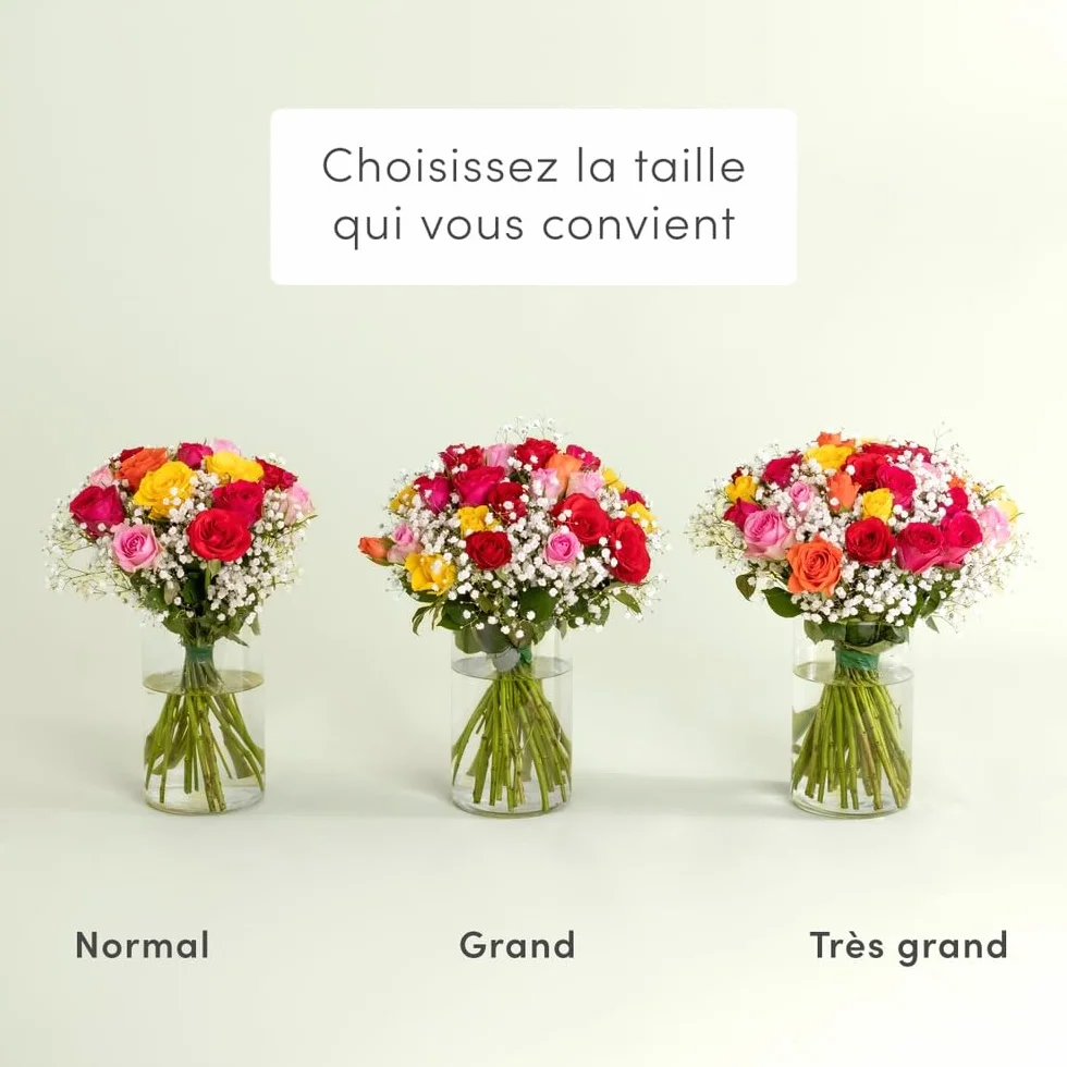 Bouquet de Petites Roses Multicolores, Roses du Kenya, env. 15 Tiges