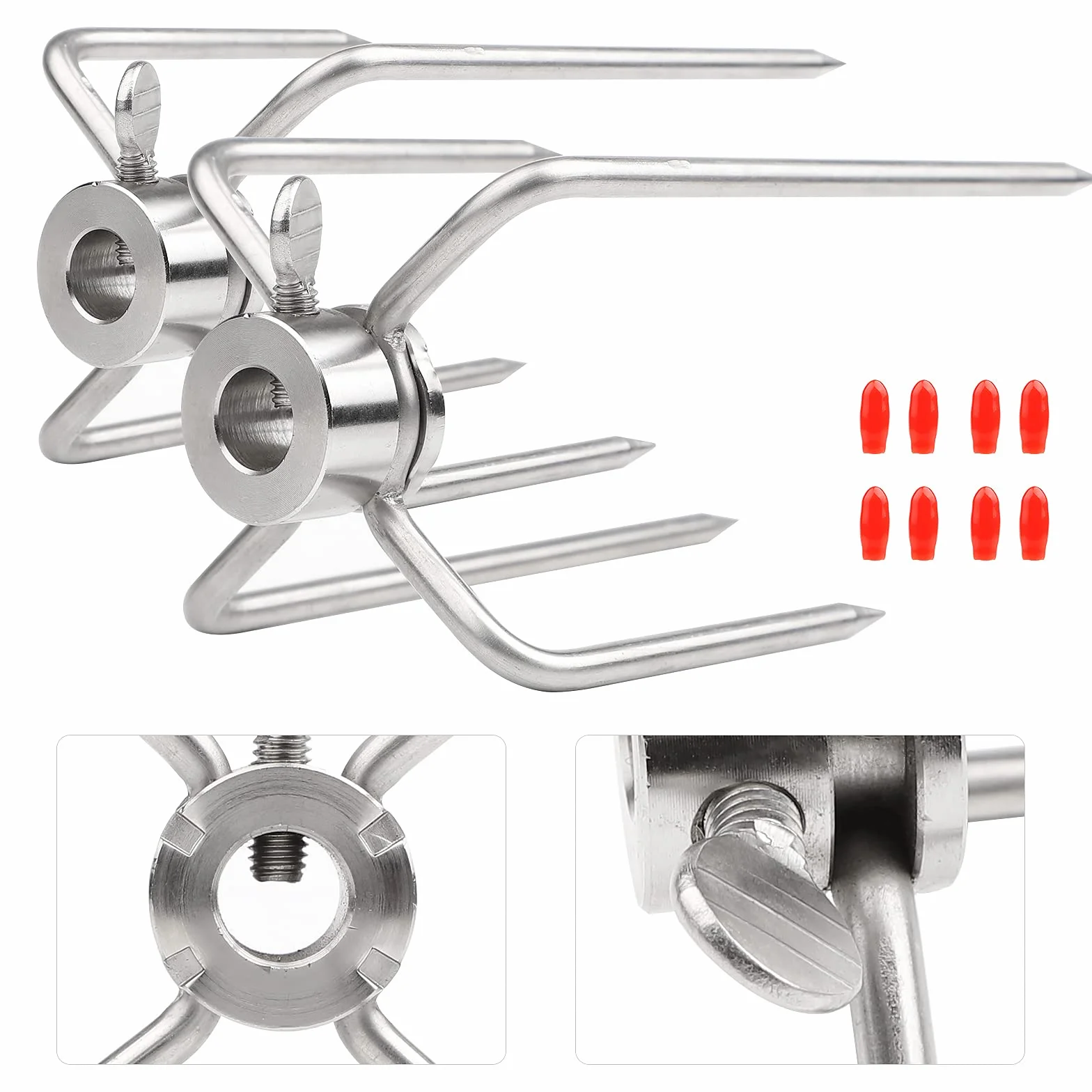 Fourche pour Broche de Four Diamètre 10mm avec Vis de Blocage et Couvercle de Protection Rouge