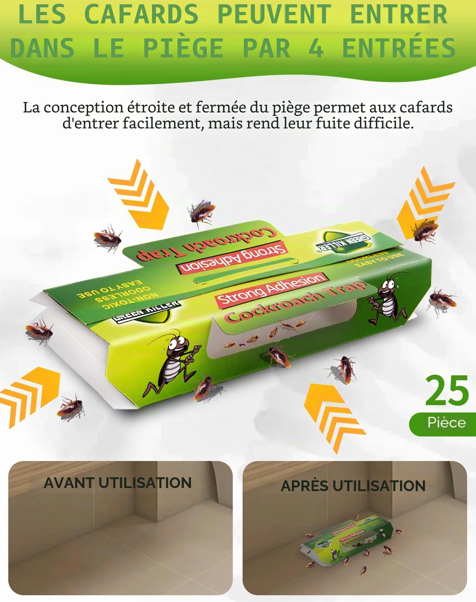 LAOYE Piège à Cafards Collant Non Toxique Professionnel Anti Cafard Puissant pour Maison Cuisine