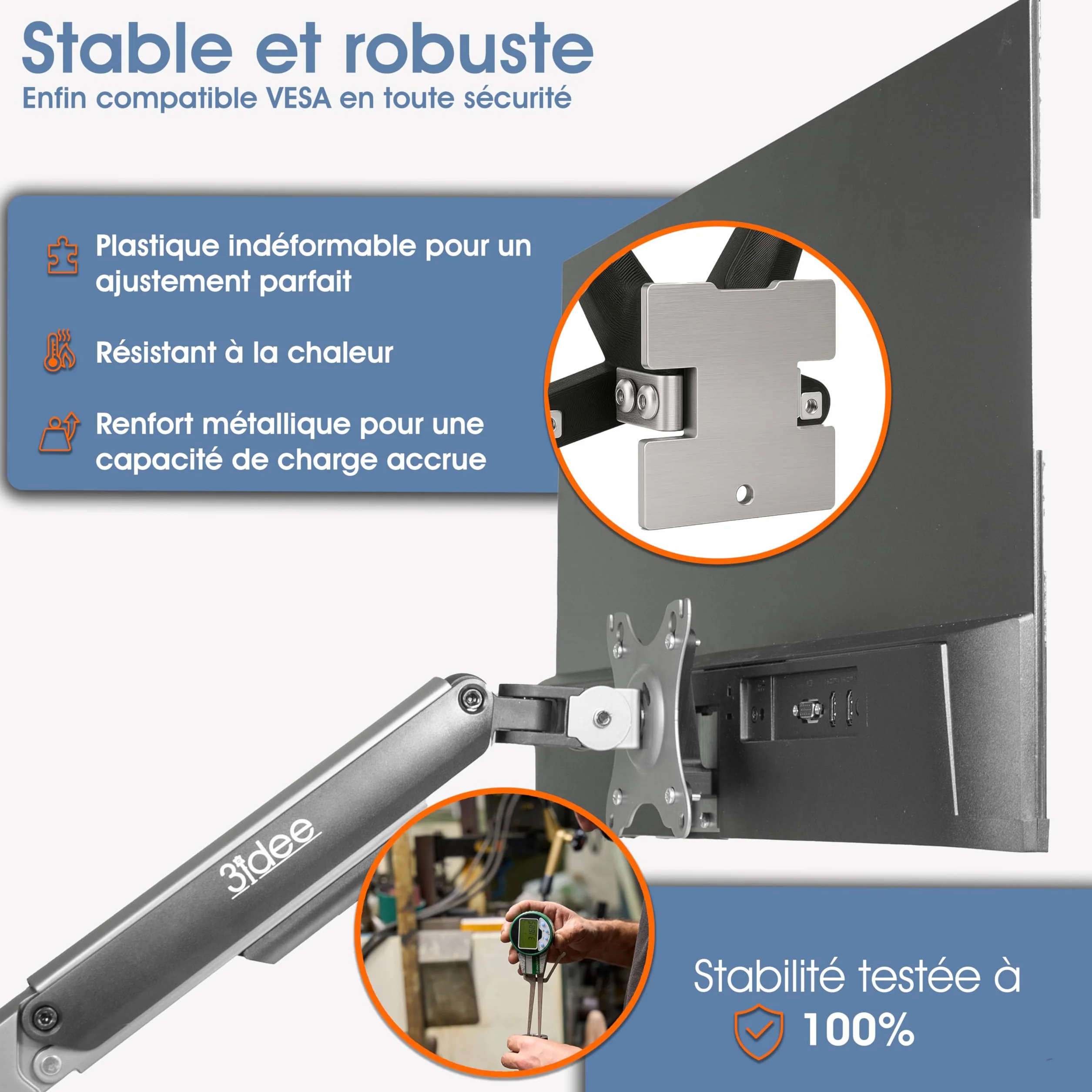 3IDEE Adaptateur VESA Compatible HP M24h M27h 524sh 527sh Support 75x75 pour Montage Mural