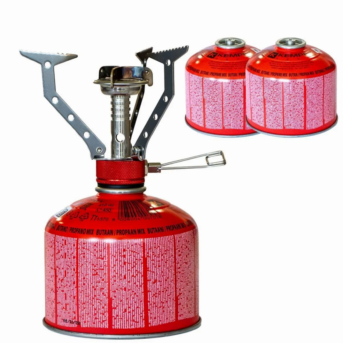 KEMPER - Réchaud gaz Portable 4.5 KW + 2 Cartouches gaz Butane Propane 230gr - Mini brûleur randonnée Anti-Vent Pliable & Léger Camping Haute Montagne