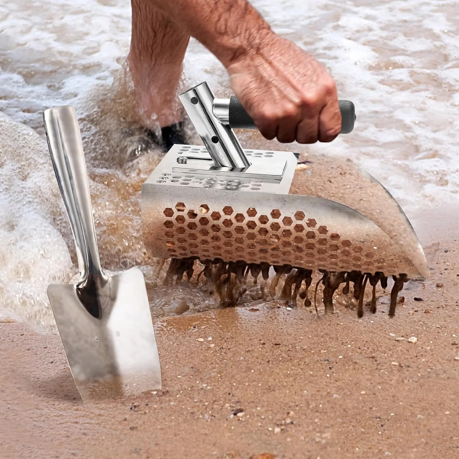 GADFISH Pelle à Sable de Détection de Métaux en Acier Inoxydable avec Tiges d'Extension