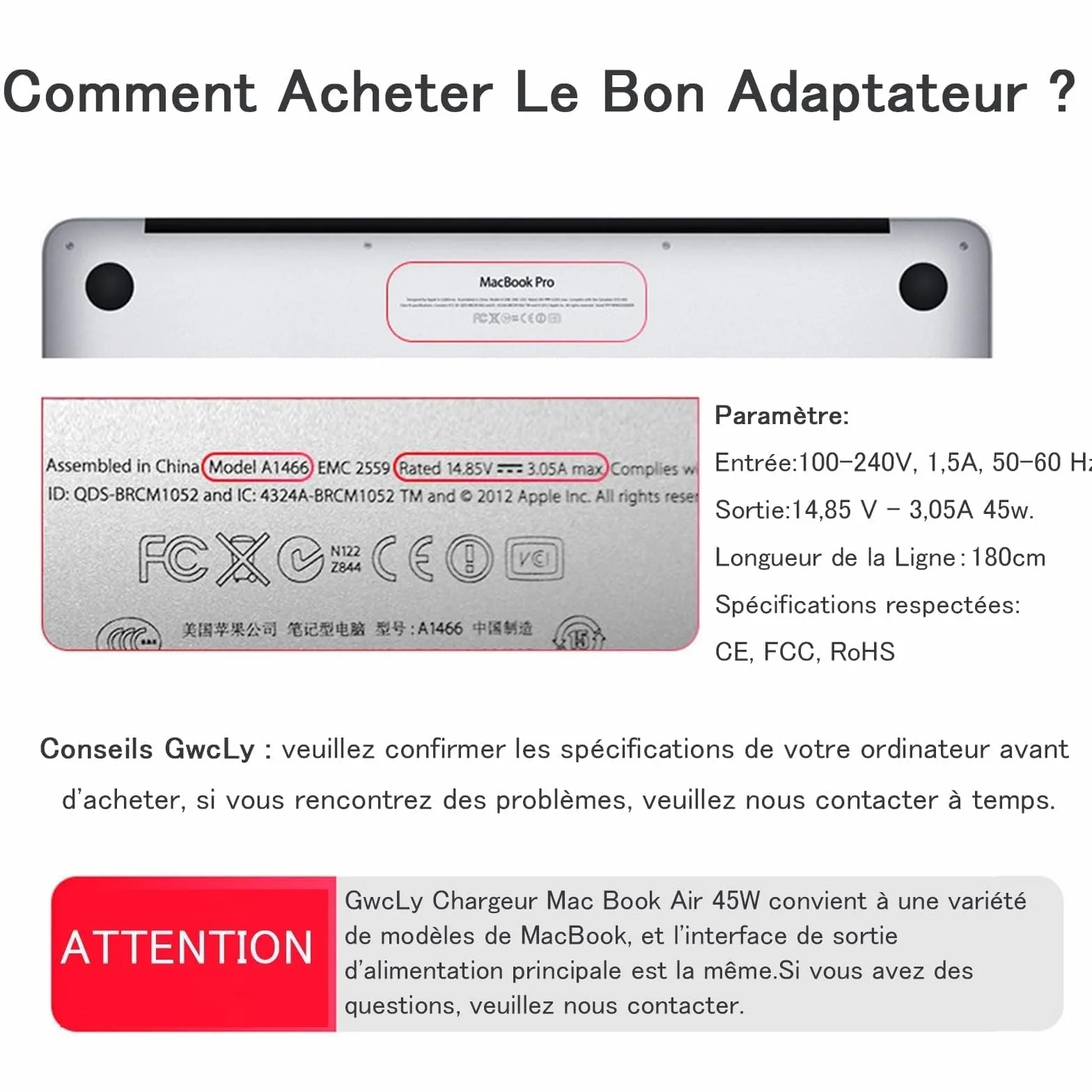 Chargeur MacBook Air 45W T-Tip Compatible A1436 A1466 A1465 A1435 11" 13" 2012-2017