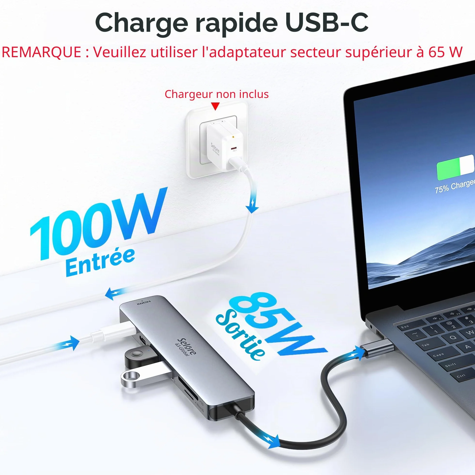 Selore Hub USB C 7-en-1 Adaptateur USB C HDMI 4K USB 3.0 Lecteur Carte SD/TF pour MacBook Pro 2020 MacBook Air 2020