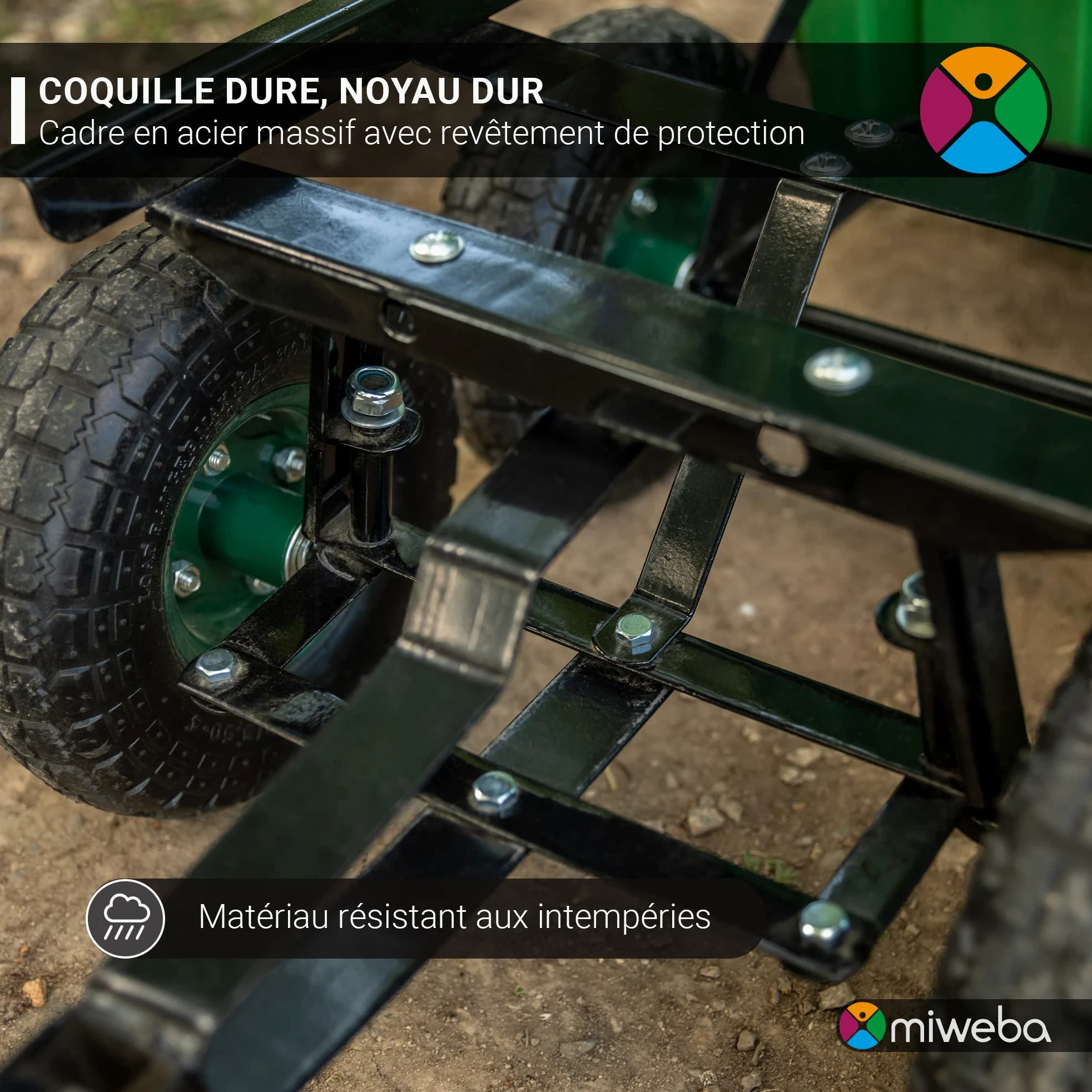 Miweba Chariot de Transport Dumper | Capacité 300 kg - Bac en PP - Basculement - Chariot à Main - Attelage - Essieu Directeur - Pneus gonflables - Brouette - Chariot de Jardin (Gris) | Fonction basculante - Volume 75 l - Diable - Brouette - Chariot de tra