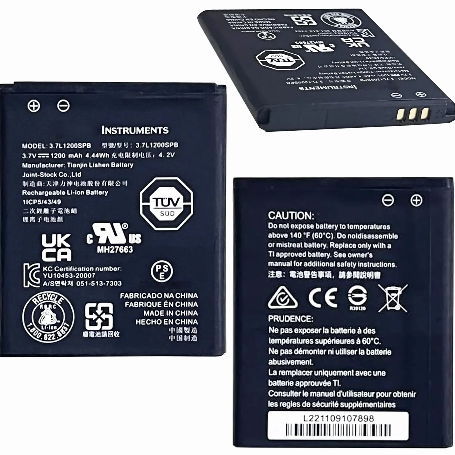 Batterie de Rechange 3,7L1200SPB Compatible Texas Instruments TI-Nspire CX CX Cas