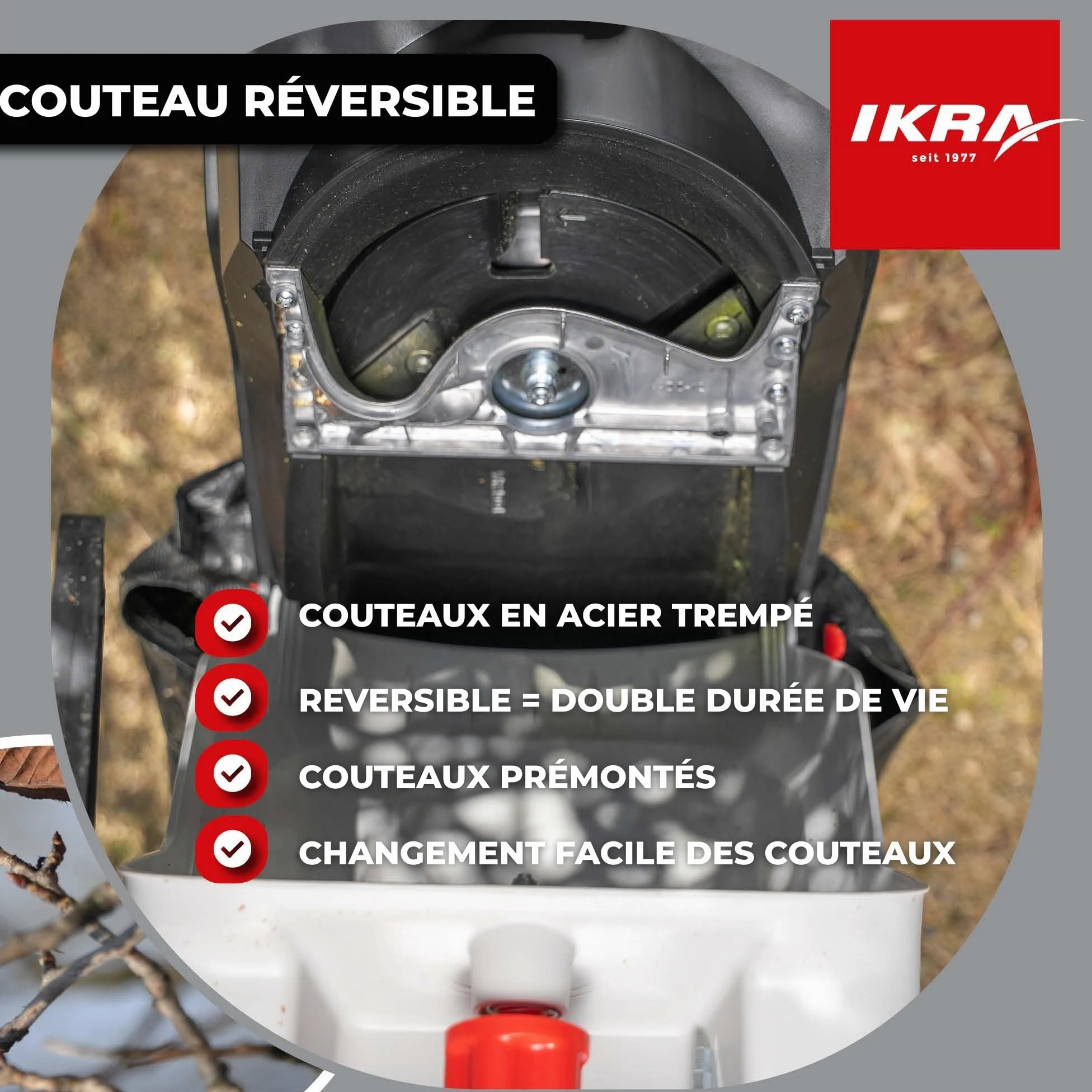 IKRA broyeur électrique IMH 2800, avec sac de ramassage de 45 l, 2800 watts | Moteur haute performance, lames réversibles durables, pour la production de paillis pour le jardin, diamètre branches 45 mm