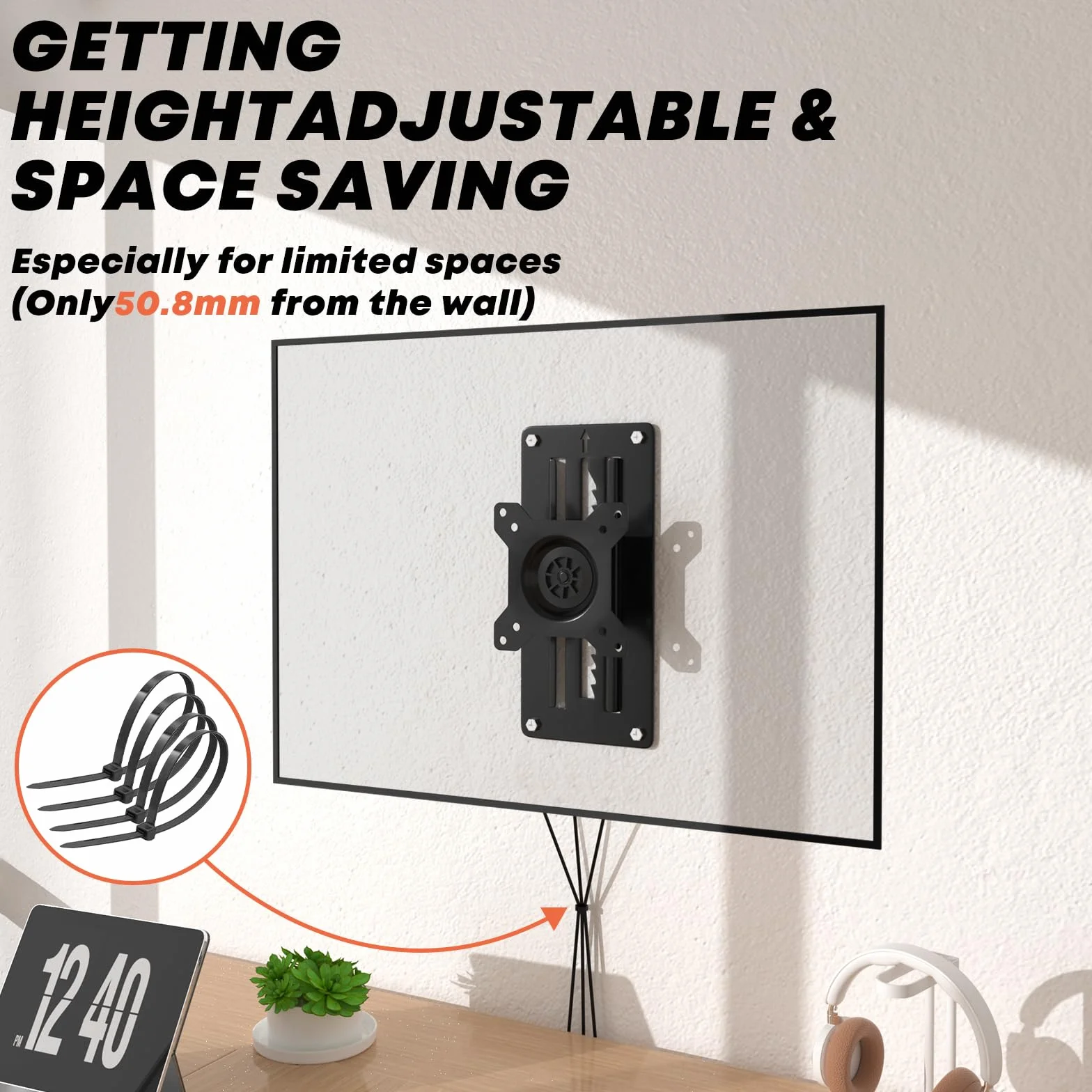 Support Mural Ecran PC Réglable Pivotant Inclinable pour Moniteur 13-35 Pouces VESA 100x100mm 10 kg